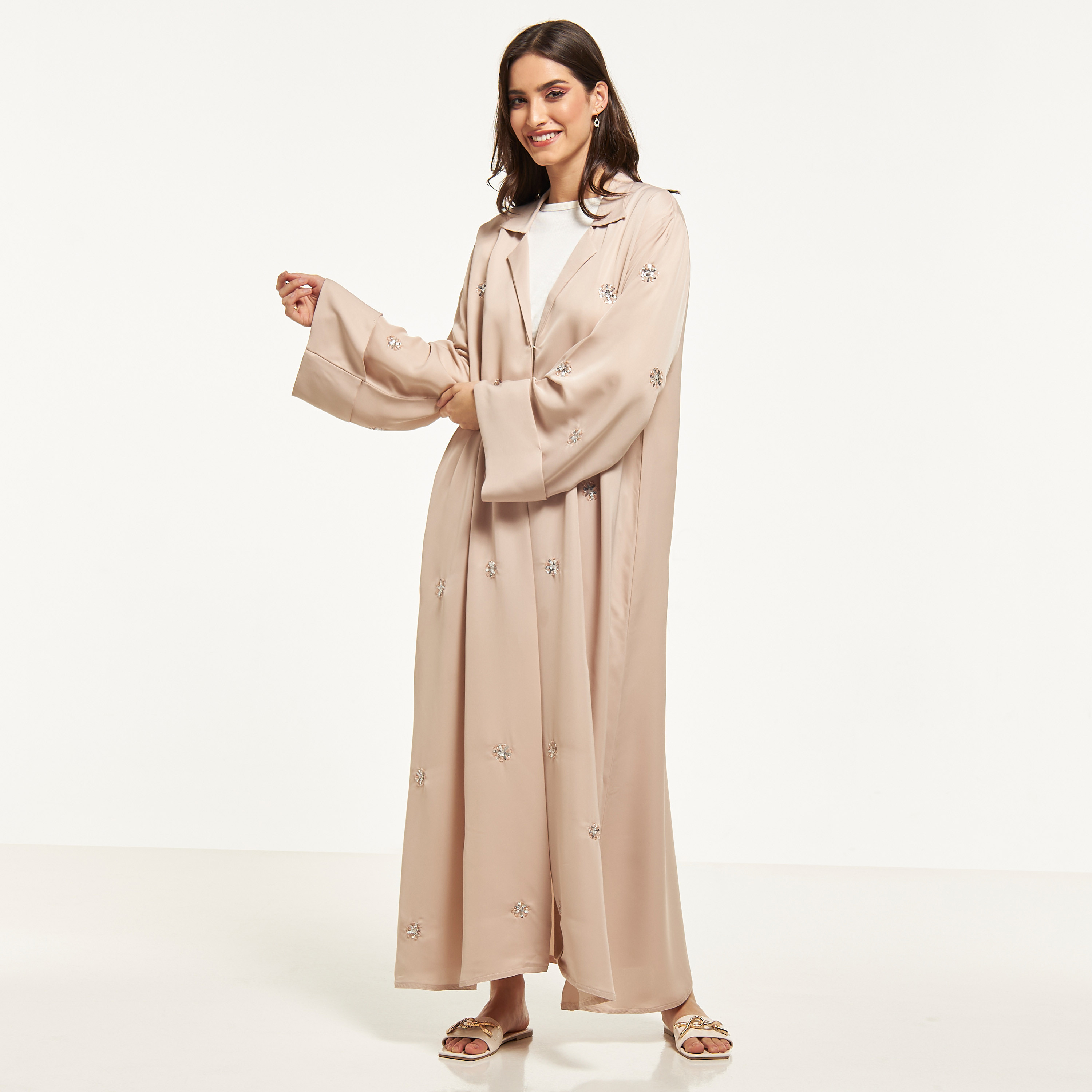 MOiSTREET Sequin Embellished Abaya with Notched Lapel Collar-women-arabicclothing-abayas-image-1
