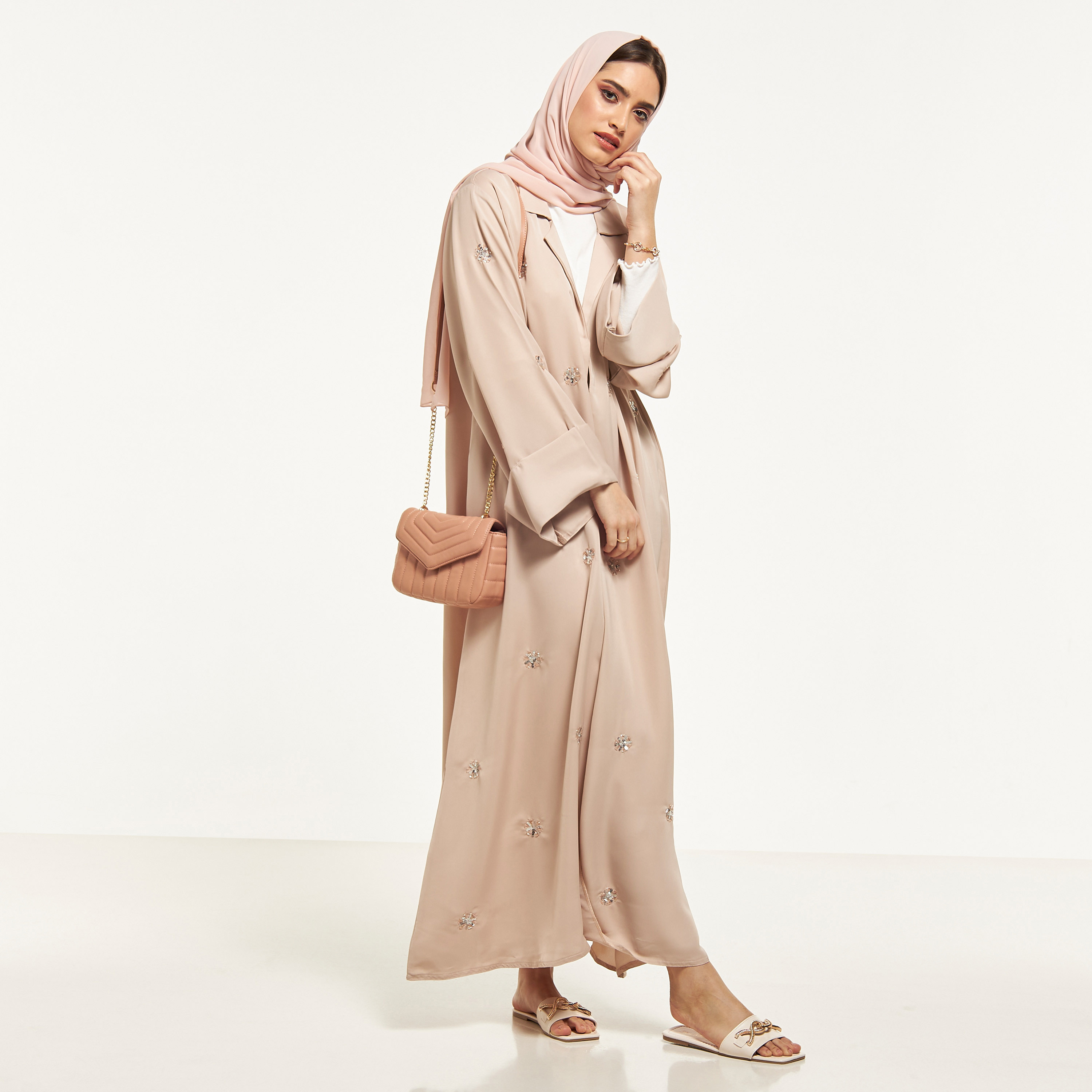 MOiSTREET Sequin Embellished Abaya with Notched Lapel Collar-women-arabicclothing-abayas-image-4