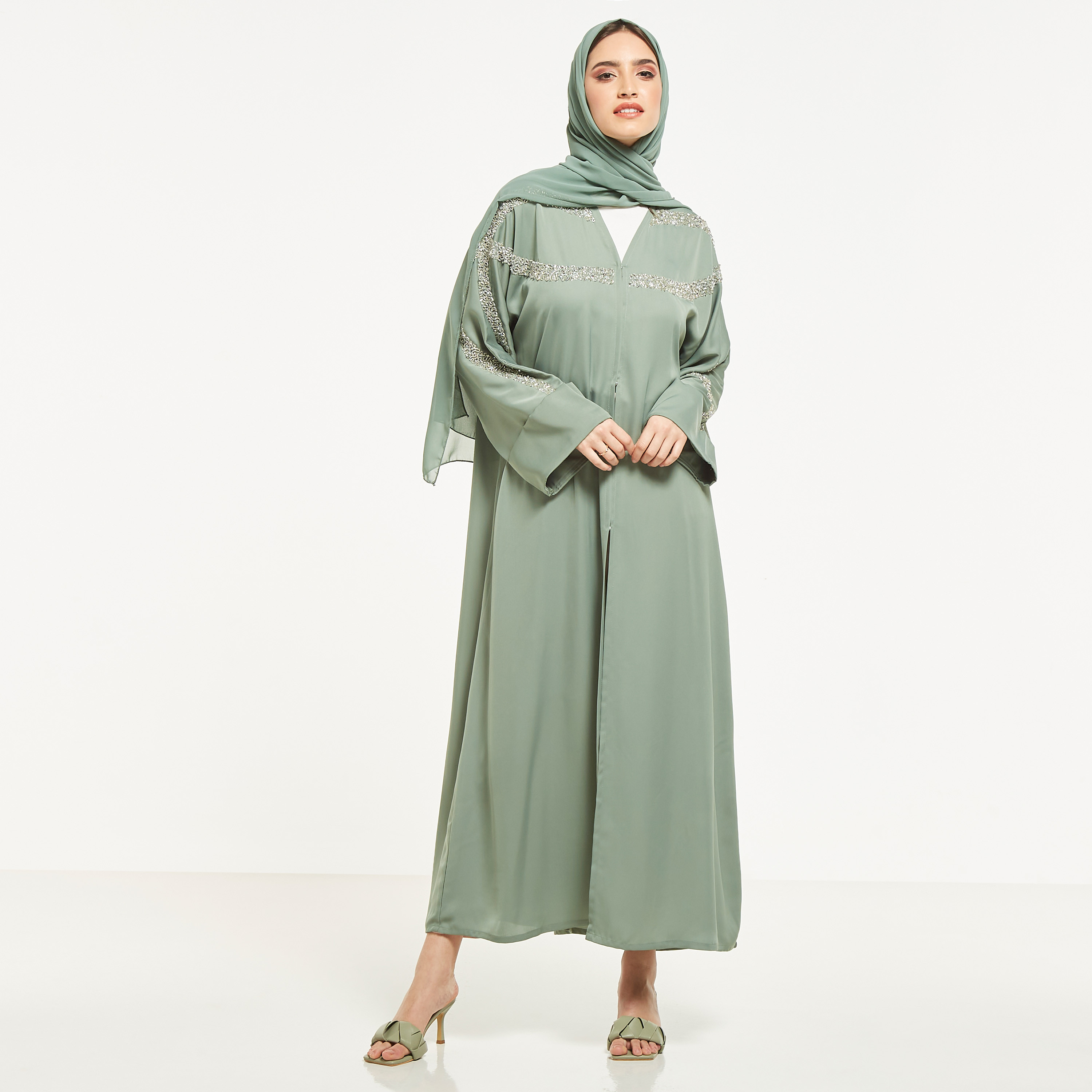 MOiSTREET Embellished Abaya with Hijab-women-arabicclothing-abayas-image-4