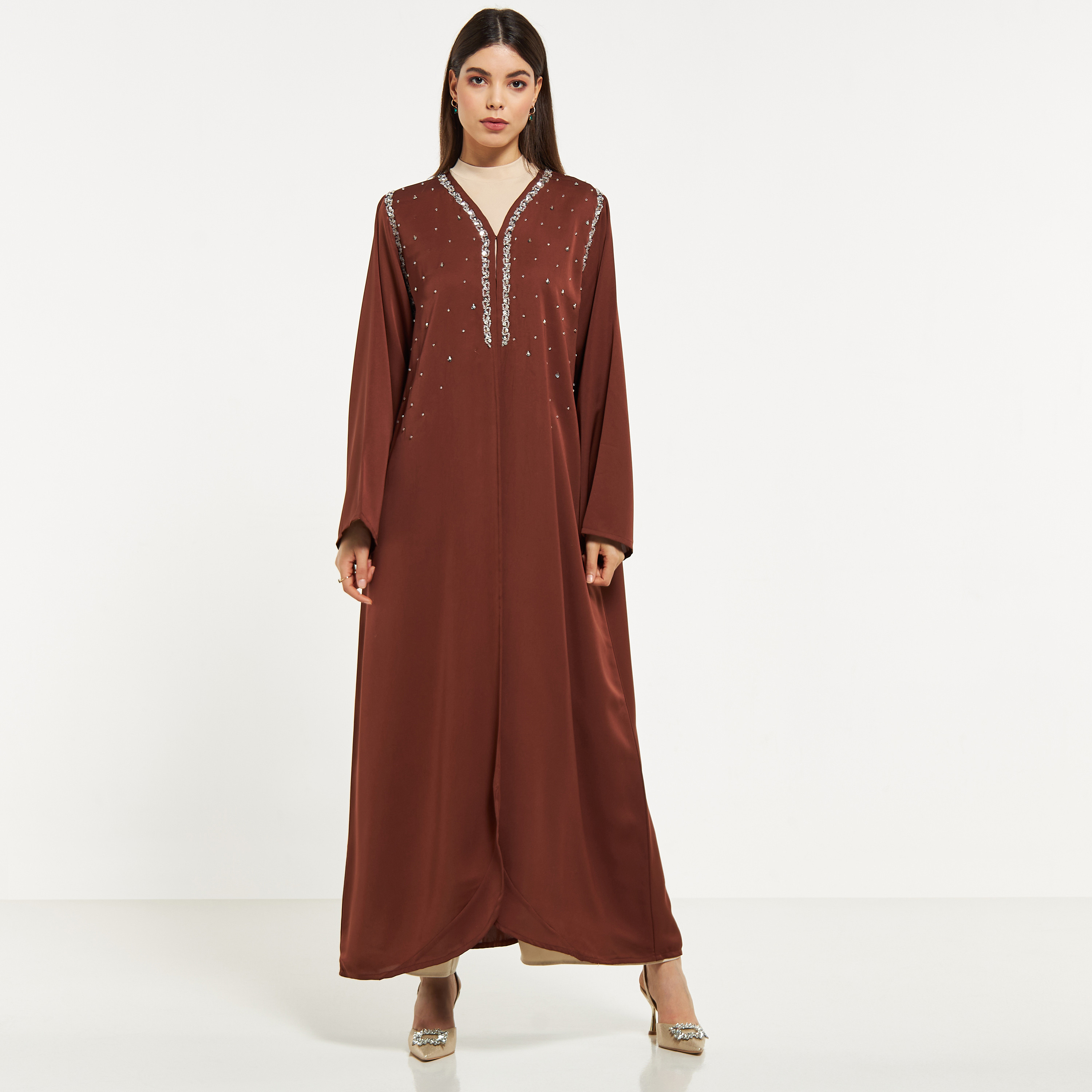 MOiSTREET Embellished Abaya with Hijab-women-arabicclothing-abayas-image-1