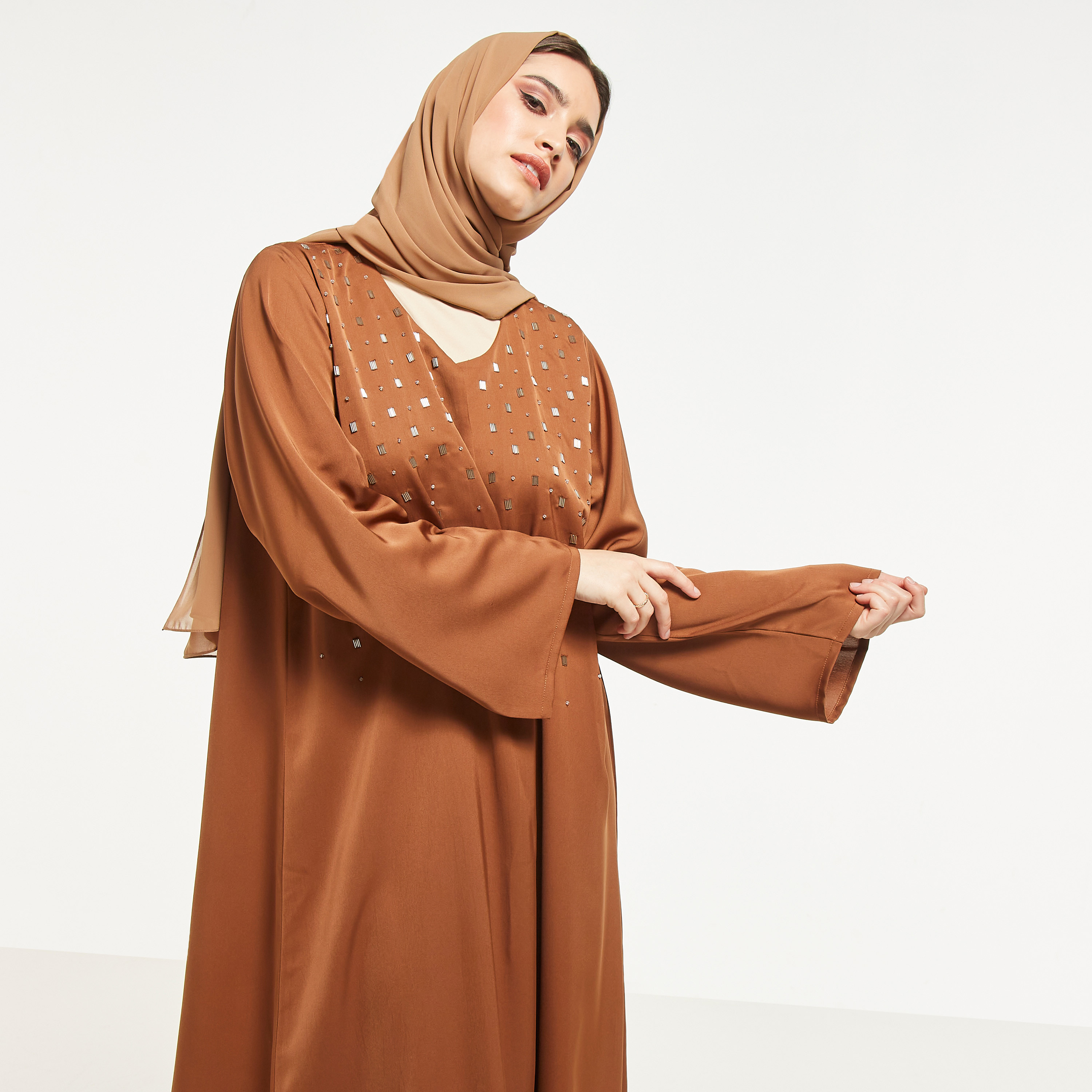 MOiSTREET Embellished Abaya with Hijab-women-arabicclothing-abayas-image-2