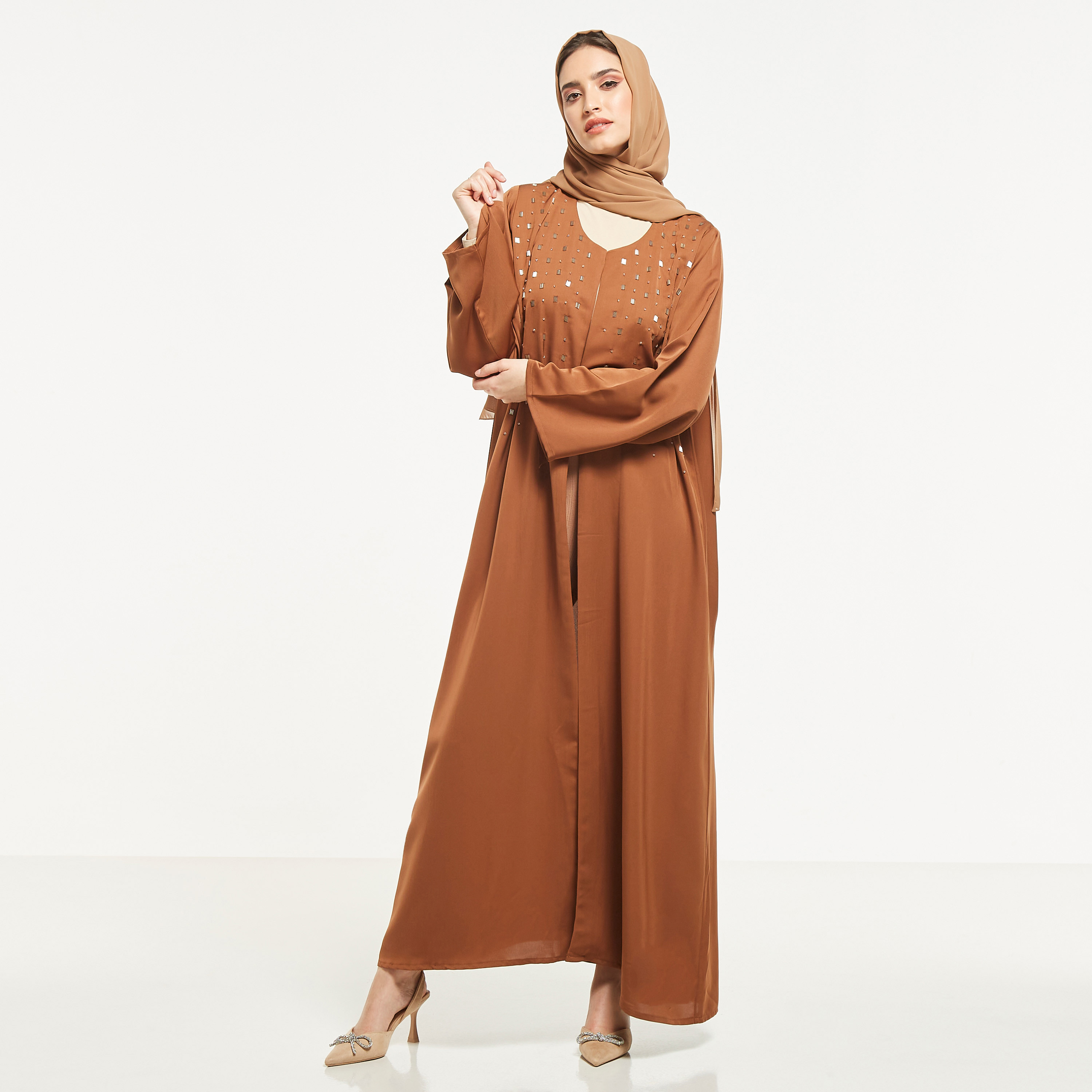 MOiSTREET Embellished Abaya with Hijab-women-arabicclothing-abayas-image-4