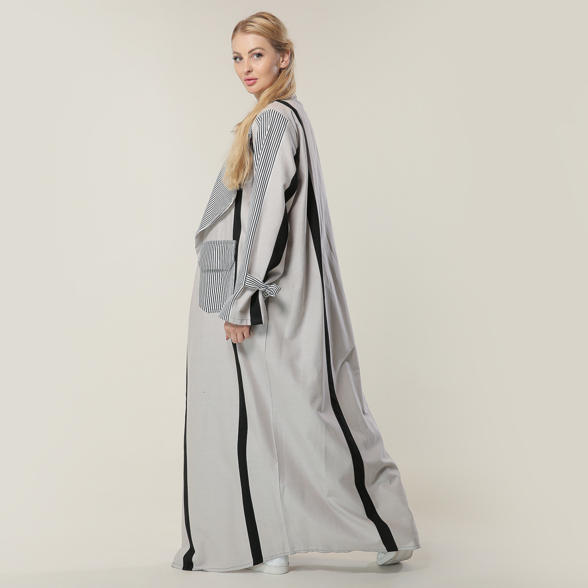 MOiSTREET Striped Abaya with Lapel Detail-women-arabicclothing-abayas-image-3