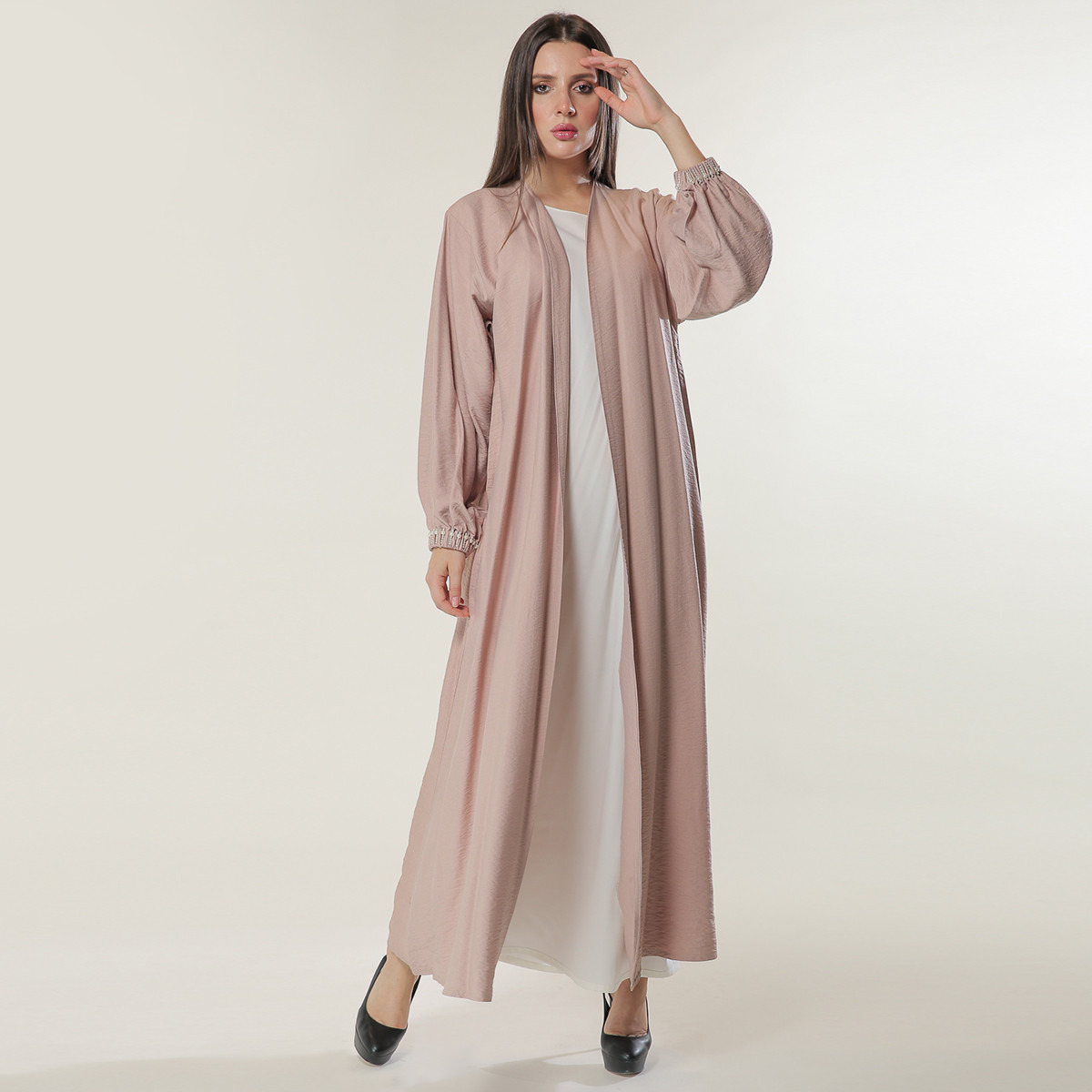MOiSTREET Solid Abaya with Elasticated Sleeve Cuff-women-arabicclothing-abayas-image-1