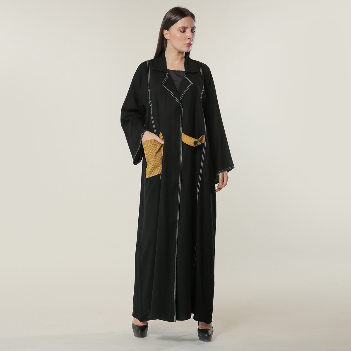 MOiSTREET Solid Collared Neck Abaya-women-arabicclothing-abayas-image-1