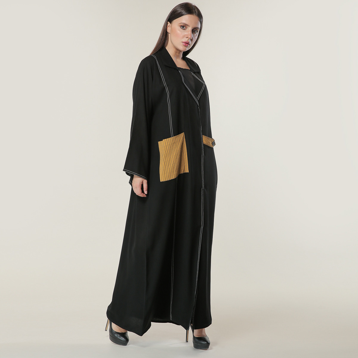MOiSTREET Solid Collared Neck Abaya-women-arabicclothing-abayas-image-2