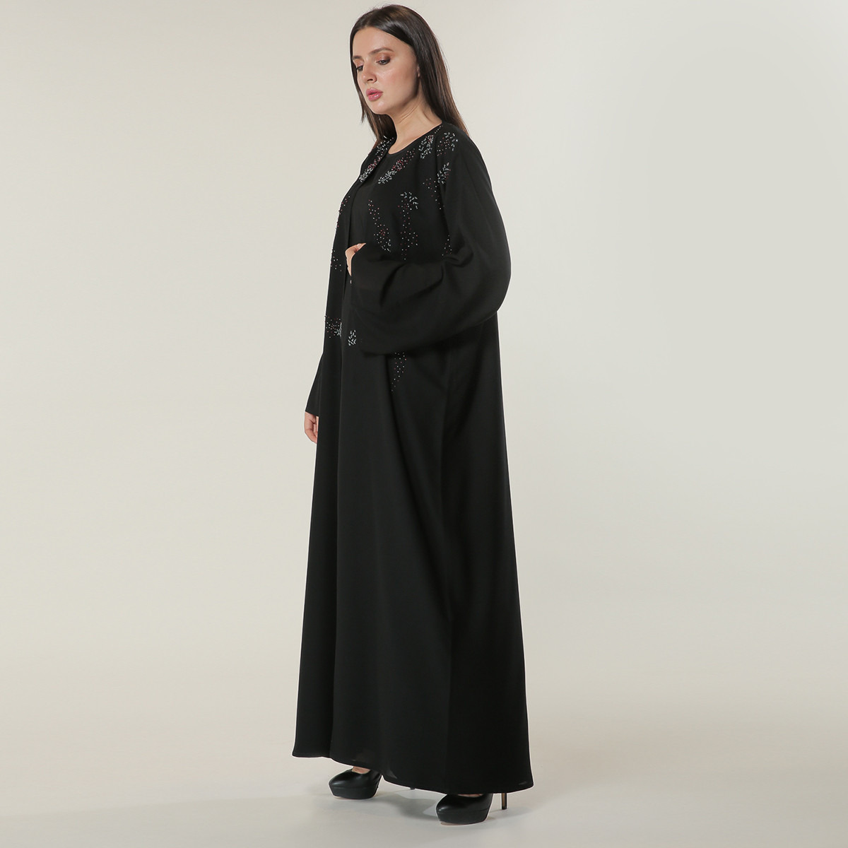 MOiSTREET Embellished Round Neck Abaya-women-arabicclothing-abayas-image-2