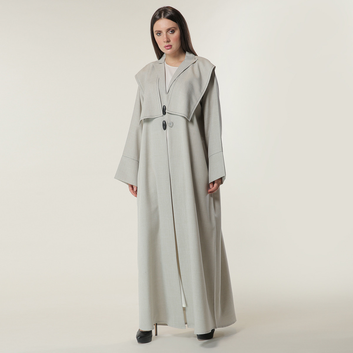 MOiSTREET Solid Lapel Neck Abaya-women-arabicclothing-abayas-image-1