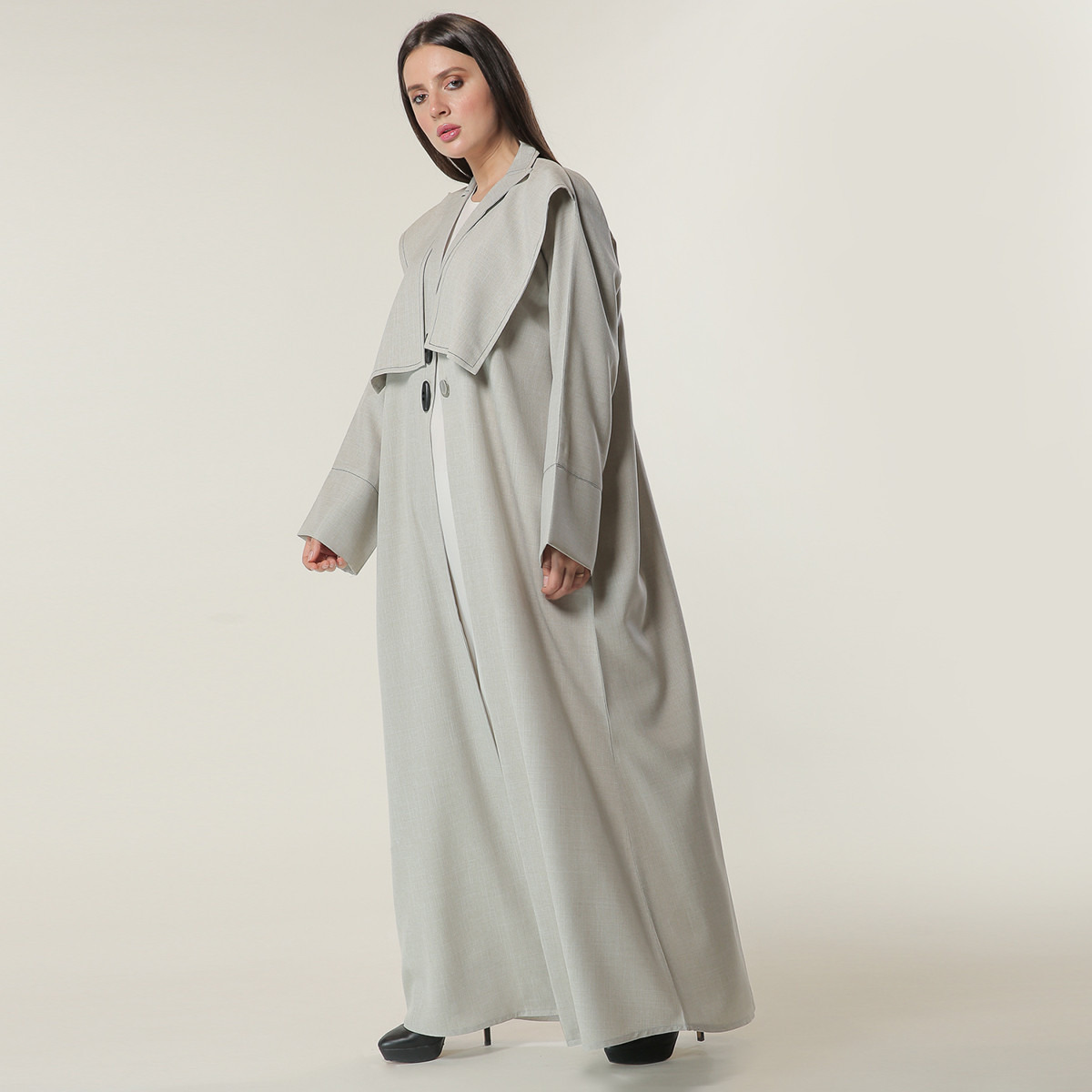 MOiSTREET Solid Lapel Neck Abaya-women-arabicclothing-abayas-image-2