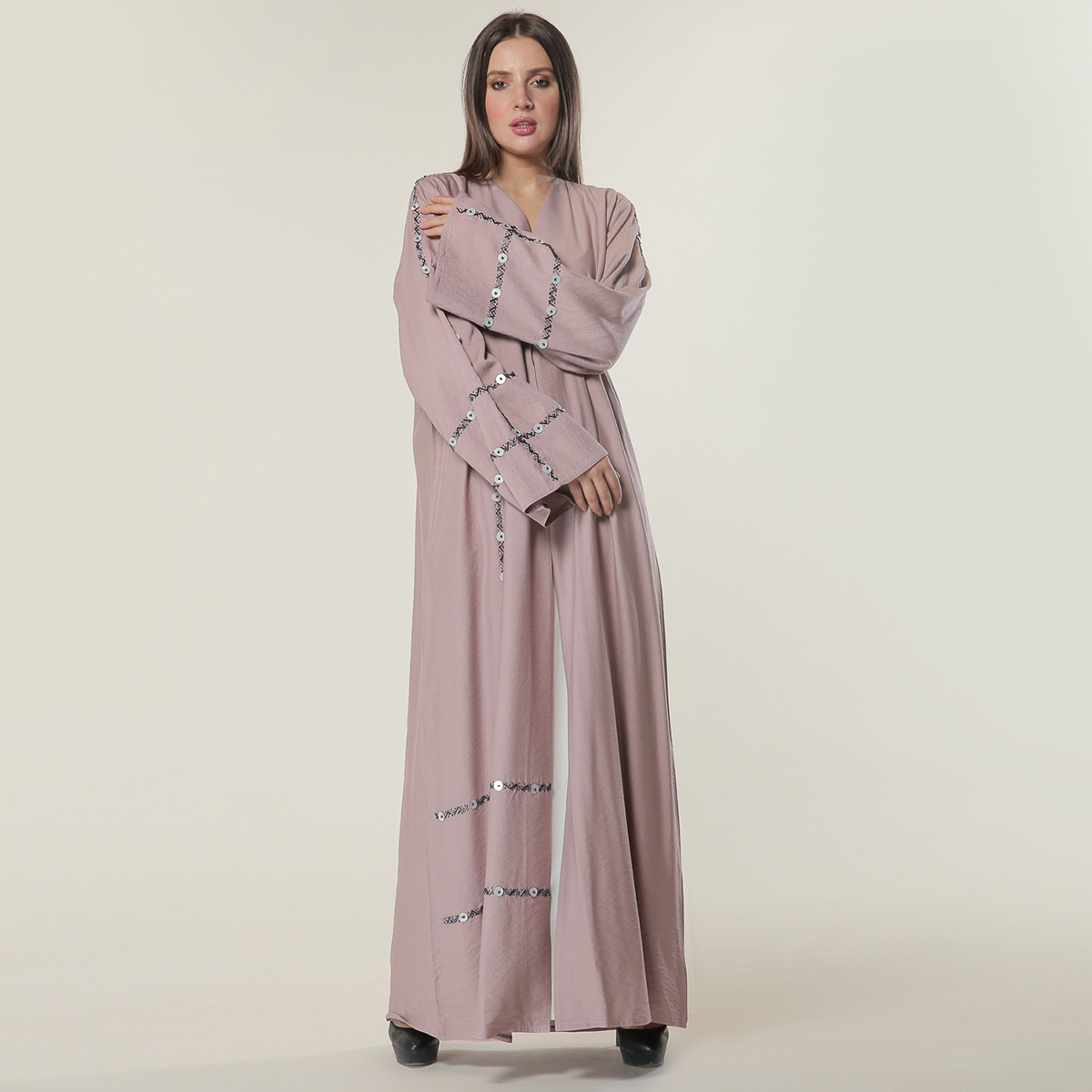 MOiSTREET Embellished V-neck Abaya-women-arabicclothing-abayas-image-1