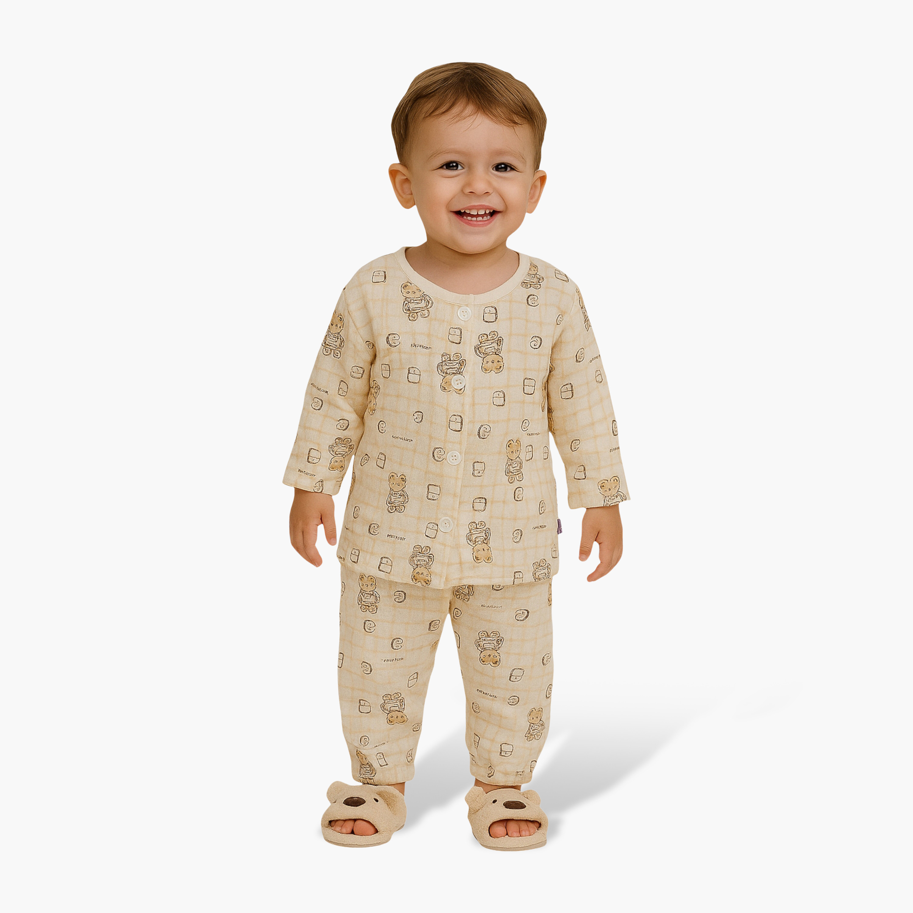 طقم بيجامة قطن موسلين بطبعة دب من فيكتور آند جين-baby-boys-clothing-nightwear-pyjamasets-image-1