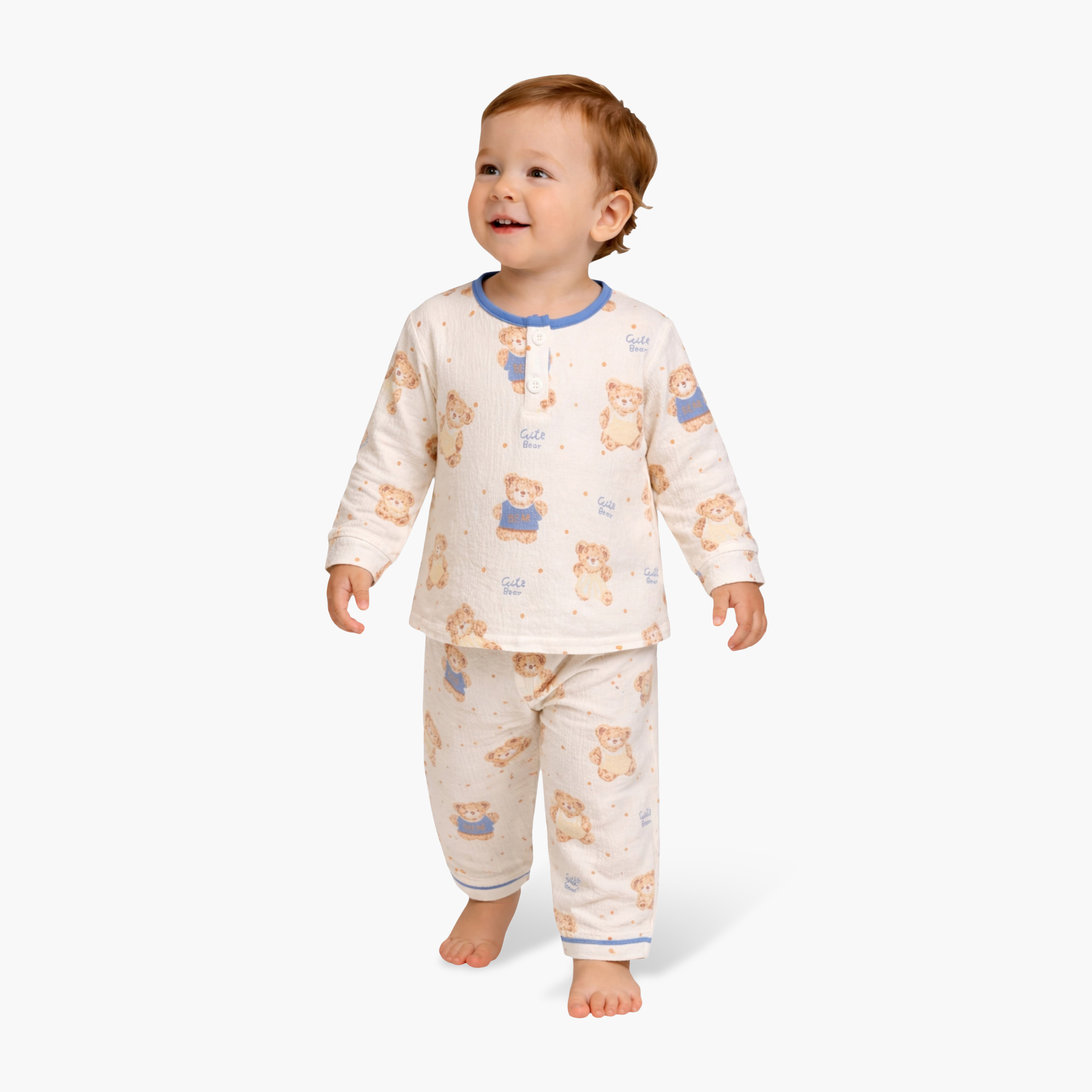 Victor and Jane Teddy Bear Printed Muslin Cotton Pyjama Set-baby-boys-clothing-nightwear-pyjamasets-image-1