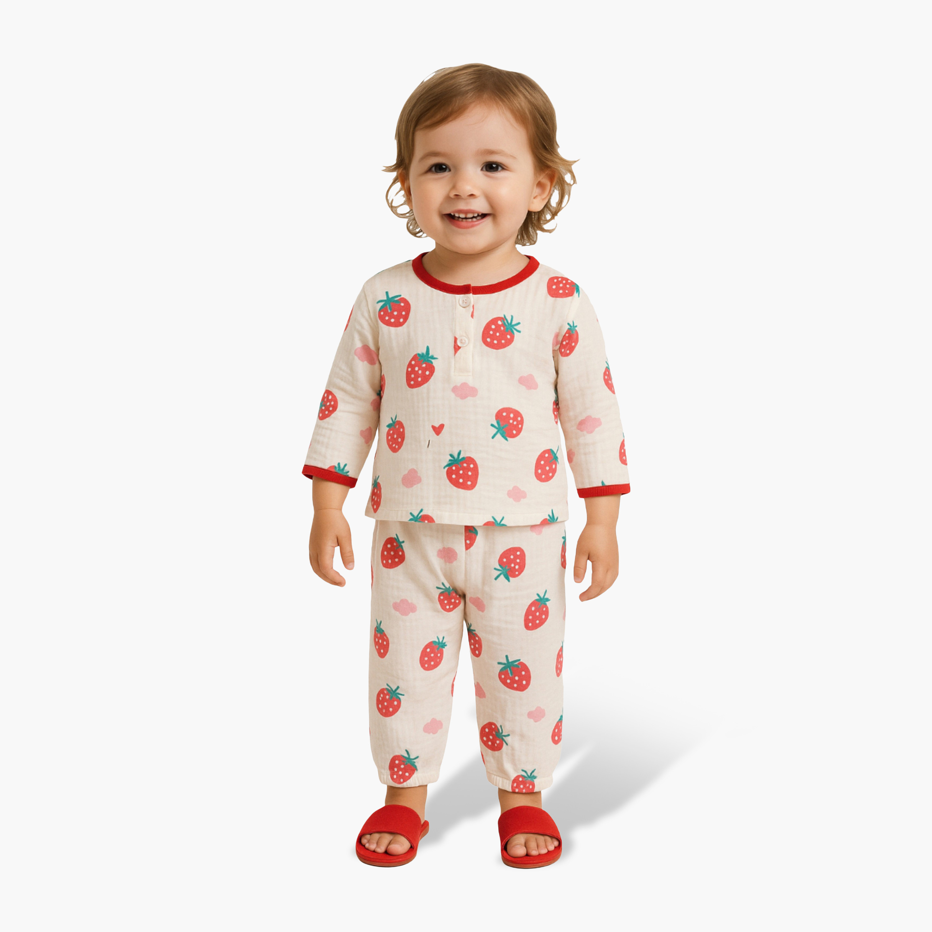 Victor and Jane Strawberry Printed Muslin Cotton Pyjama Set-baby-girls-clothing-nightwear-pyjamasets-image-1