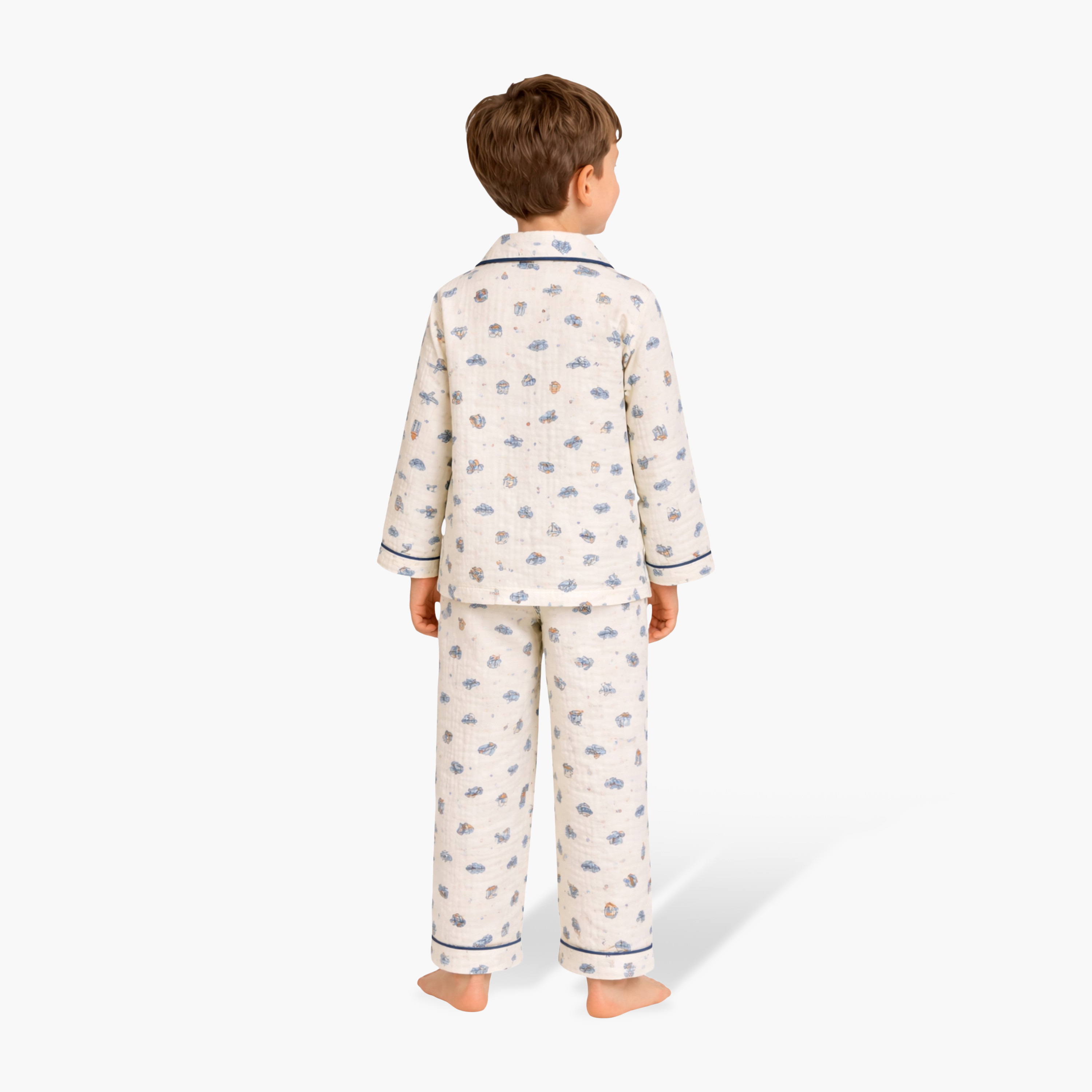 Victor and Jane Vehicle Printed Muslin Cotton Pyjama Set-boys-clothing-nightwear-image-2