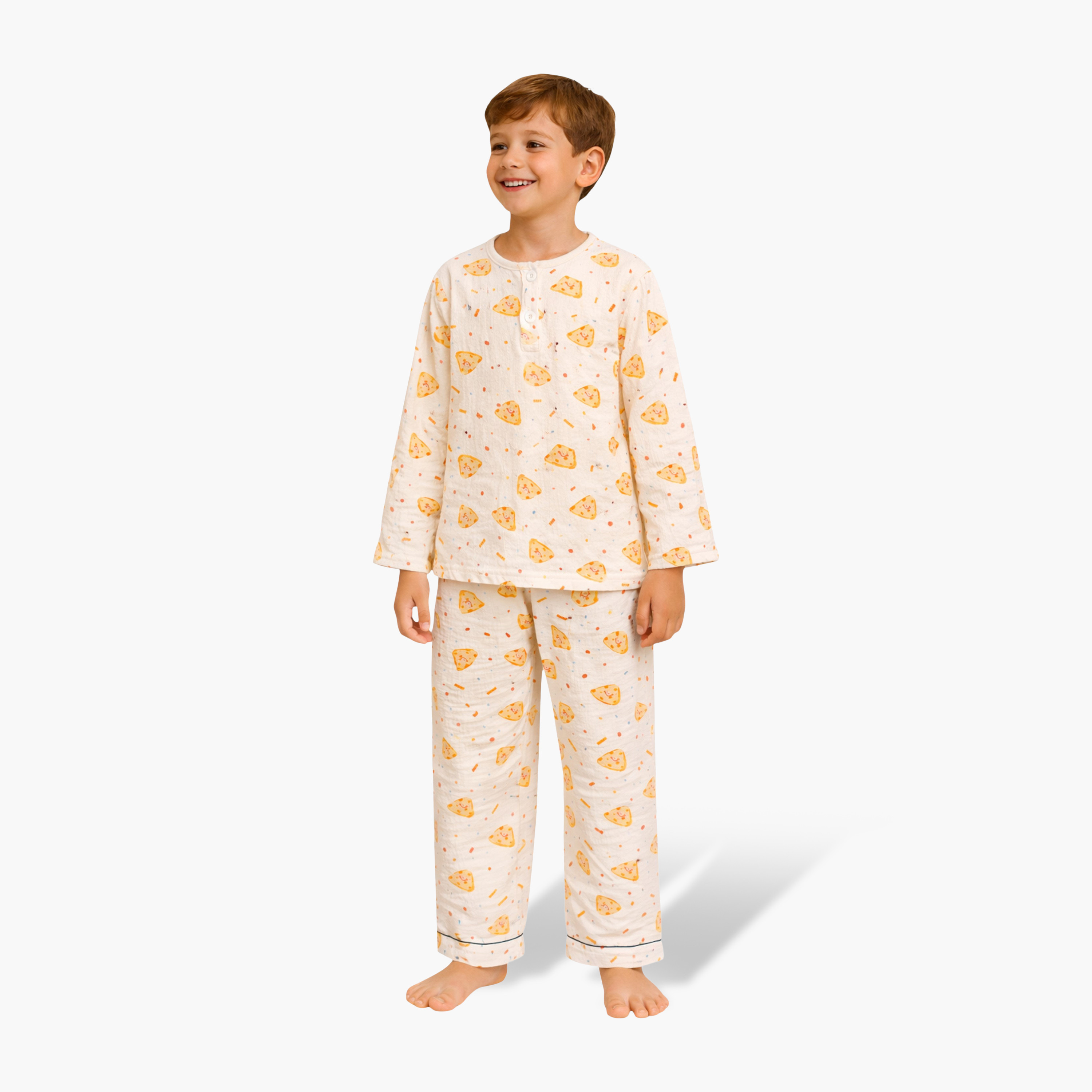 Victor and Jane Cotton Full Sleeves Pizza Printed T-Shirt & Pyjama Set-boys-clothing-winterwear-pyjamasets-image-1