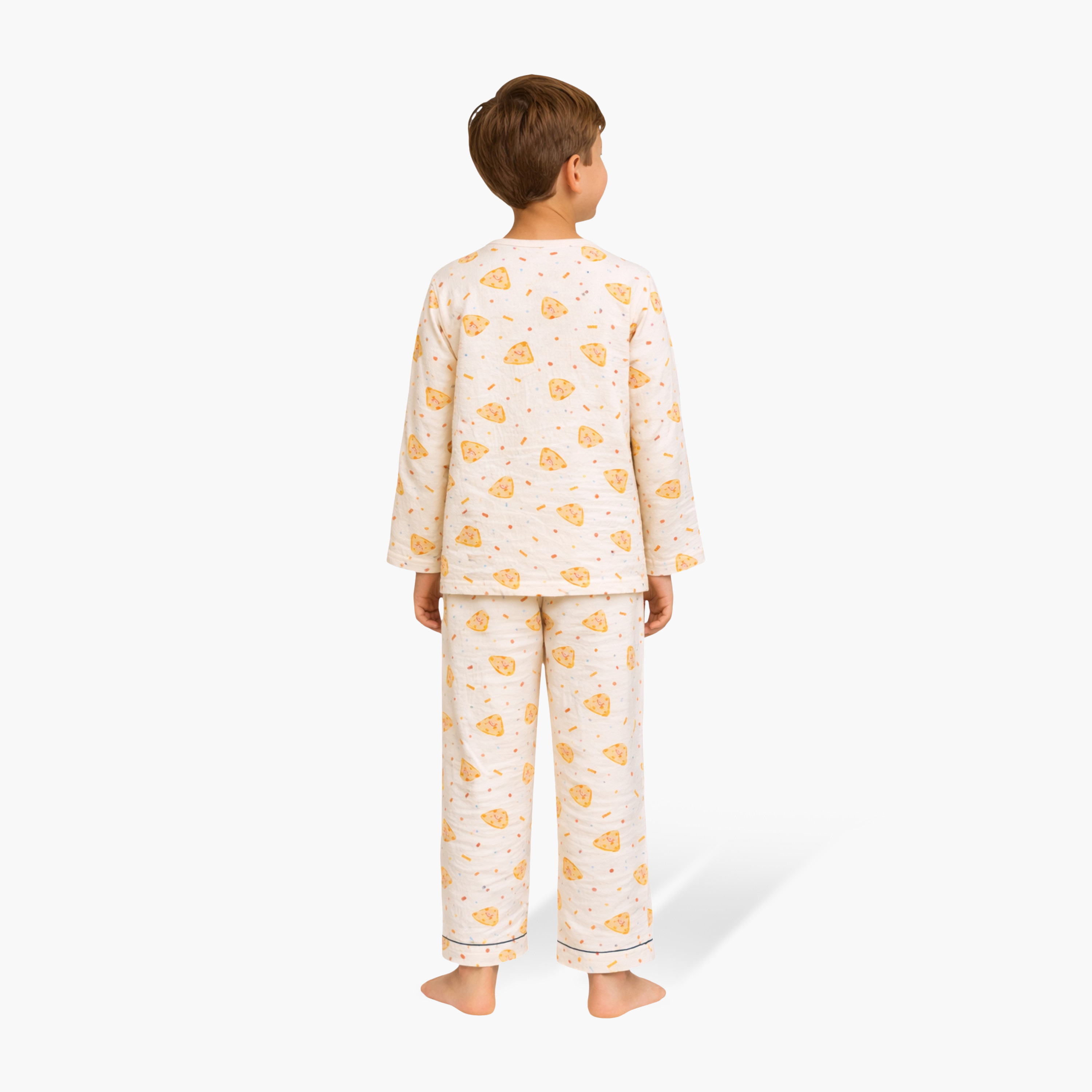 طقم تيشيرت قطن بأكمام كاملة بطبعة بيتزا وبنطال بيجاما من فيكتور أند جين-boys-clothing-winterwear-pyjamasets-image-2