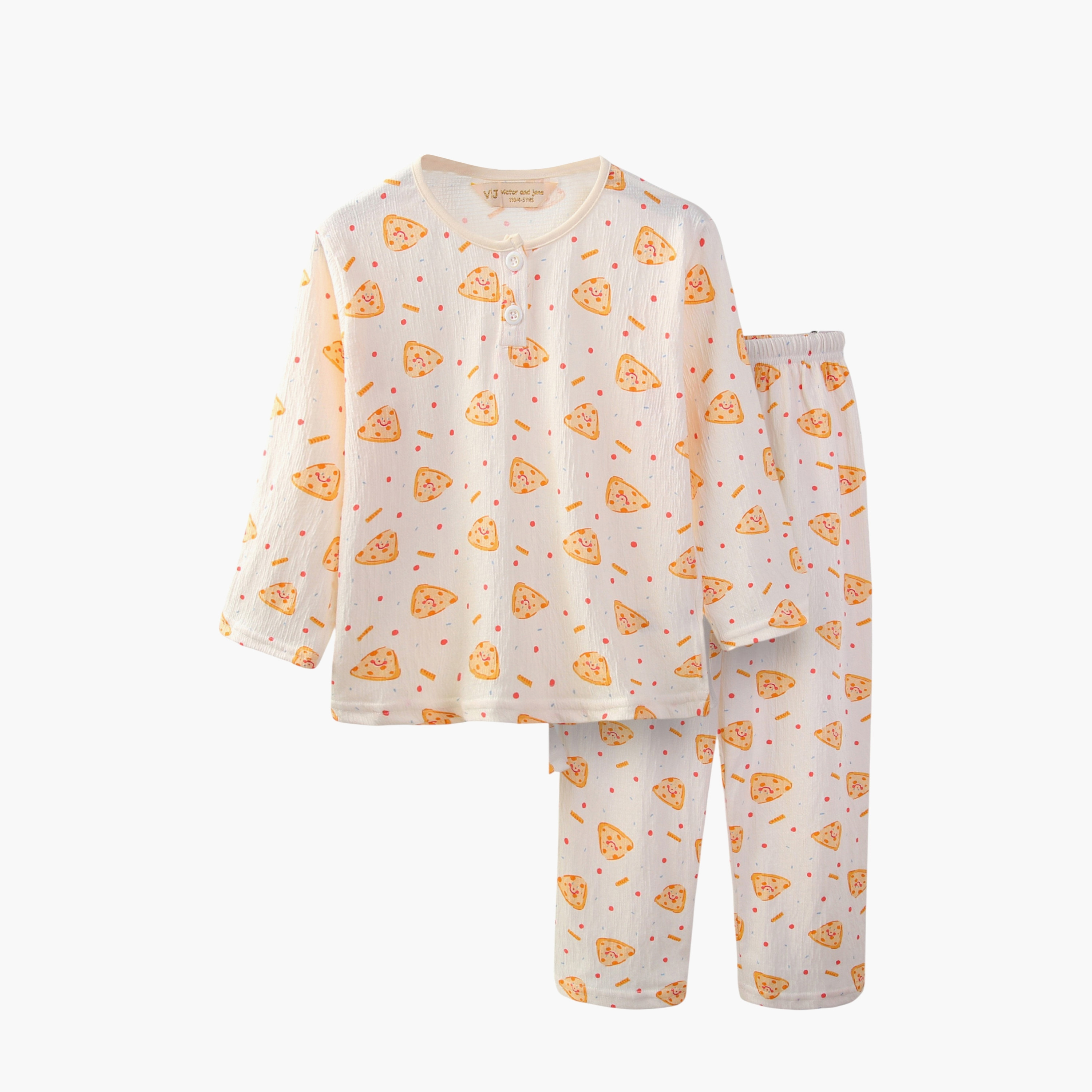 طقم تيشيرت قطن بأكمام كاملة بطبعة بيتزا وبنطال بيجاما من فيكتور أند جين-boys-clothing-winterwear-pyjamasets-image-3