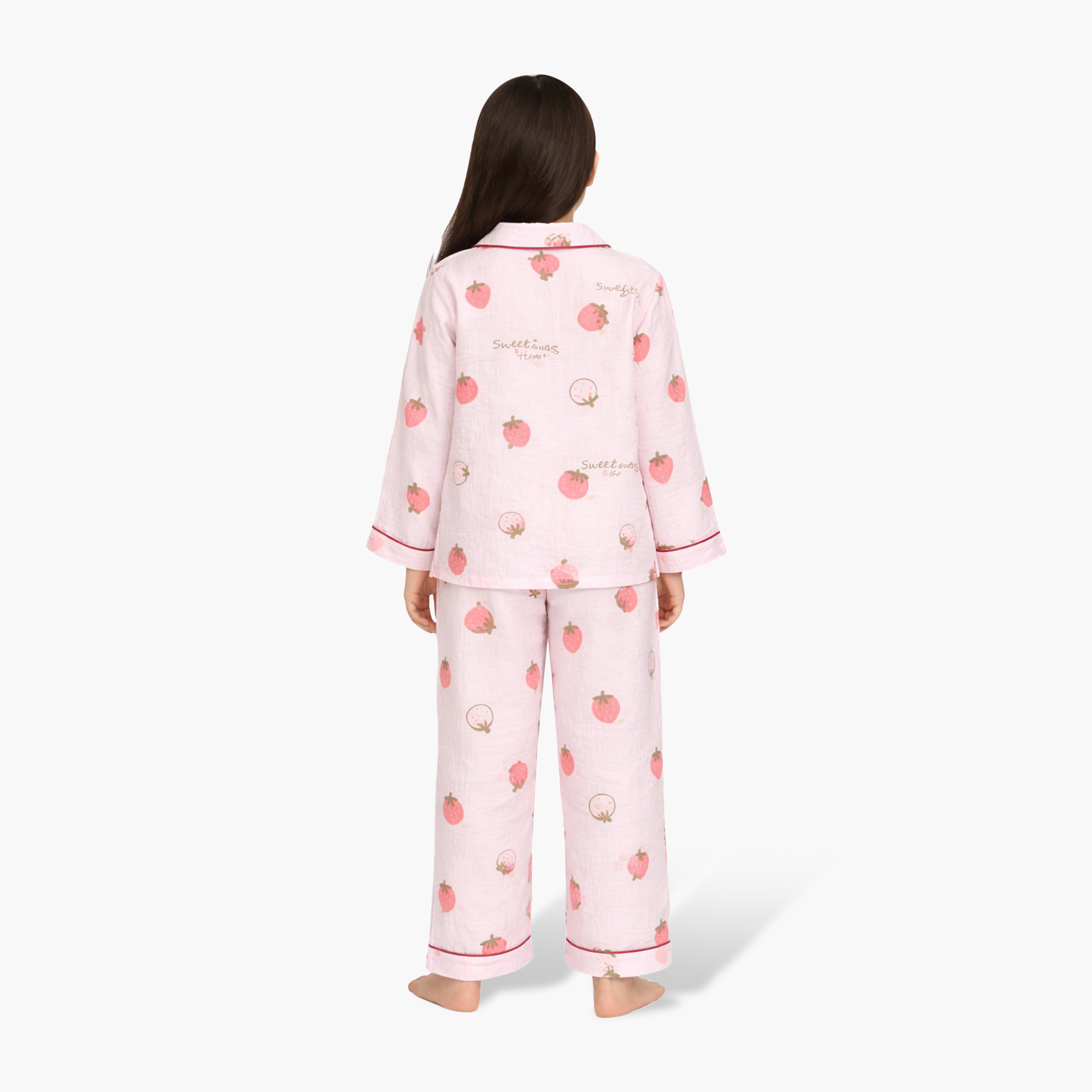 Victor and Jane Strawberry Printed Cotton Muslin Pyjama Set-girls-clothing-nightwear-image-2