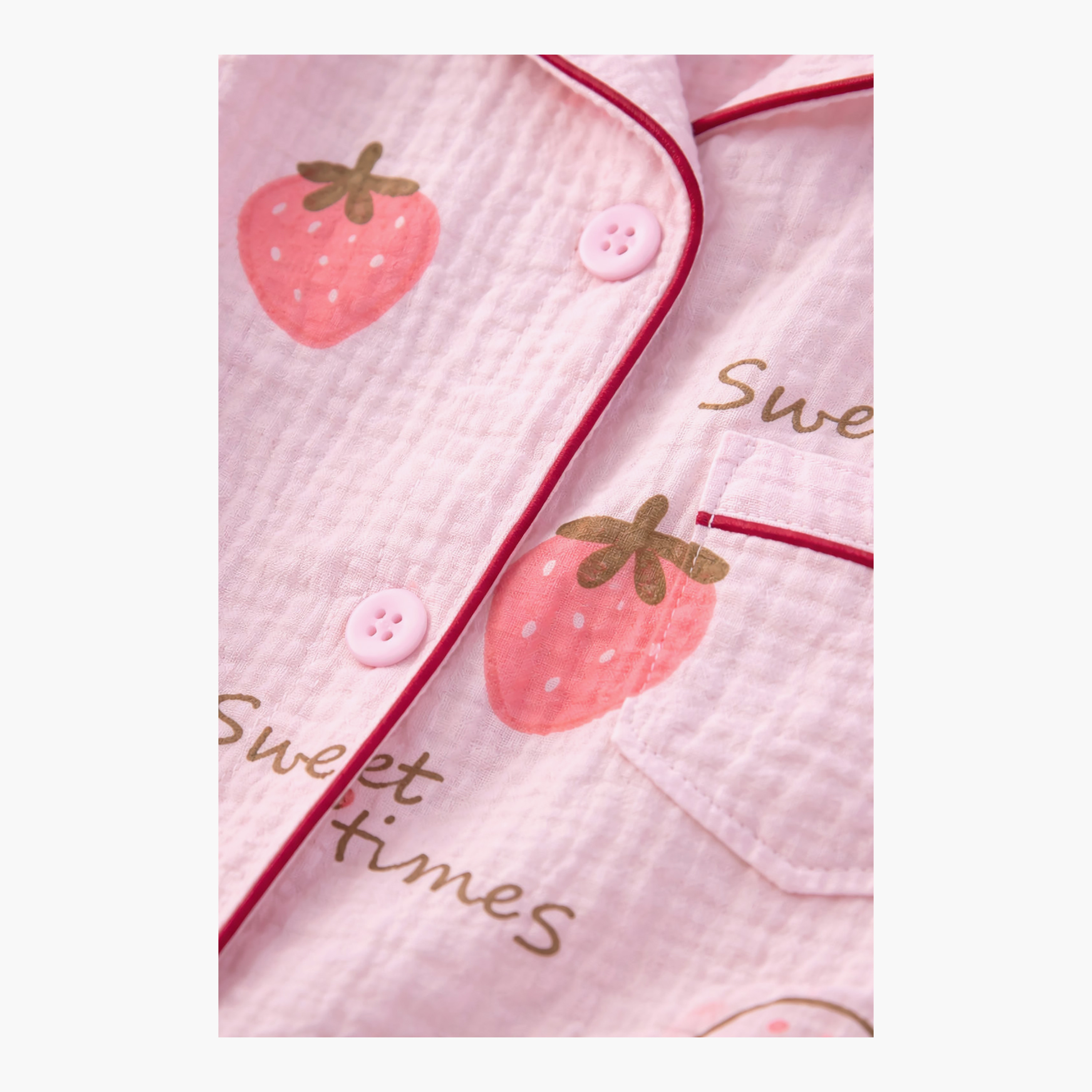 Victor and Jane Strawberry Printed Cotton Muslin Pyjama Set-girls-clothing-nightwear-image-4