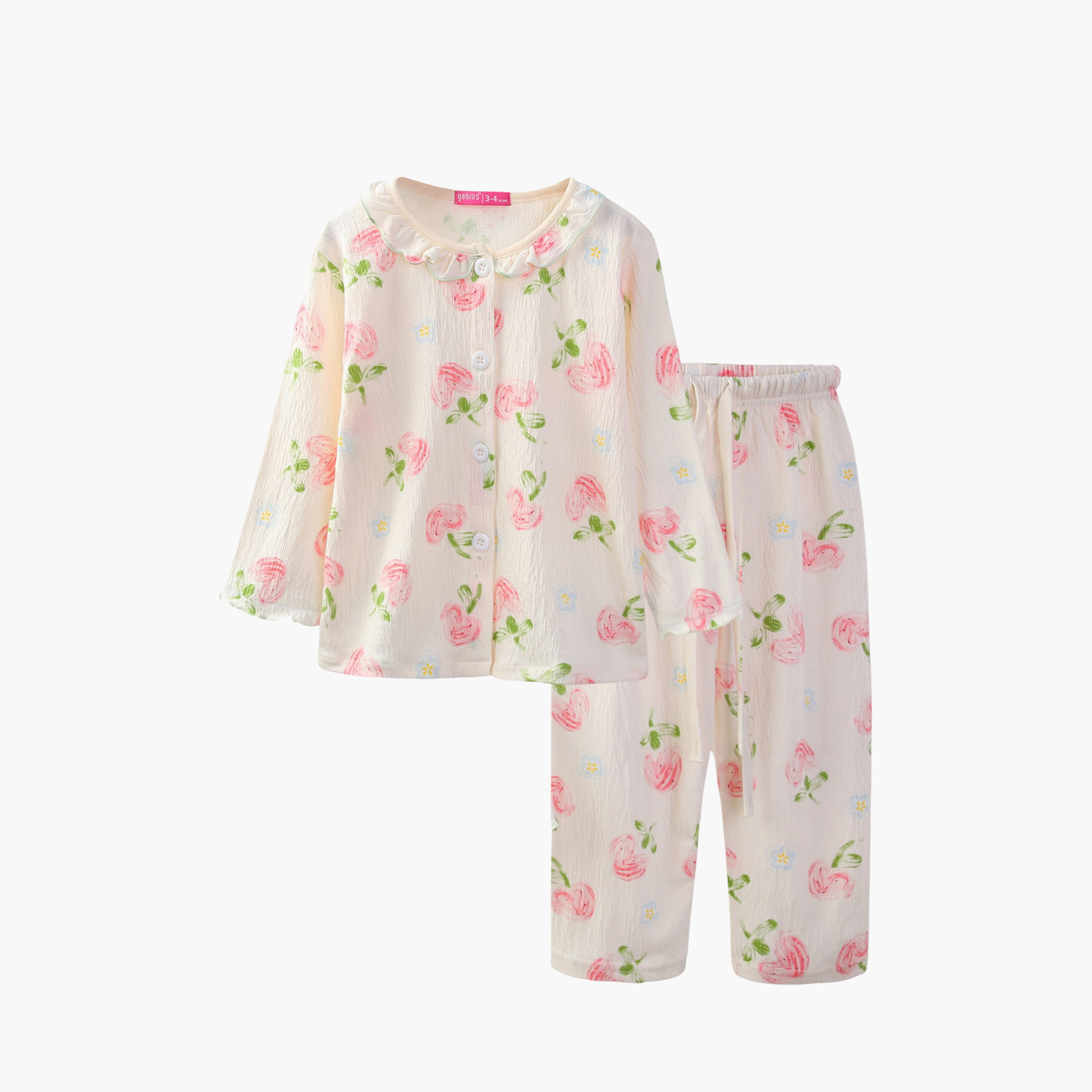 طقم تيشيرت قطن بأكمام كاملة بطبعة فلورال وبنطال بيجاما من فيكتور أند جين-girls-clothing-winterwear-pyjamasets-image-3