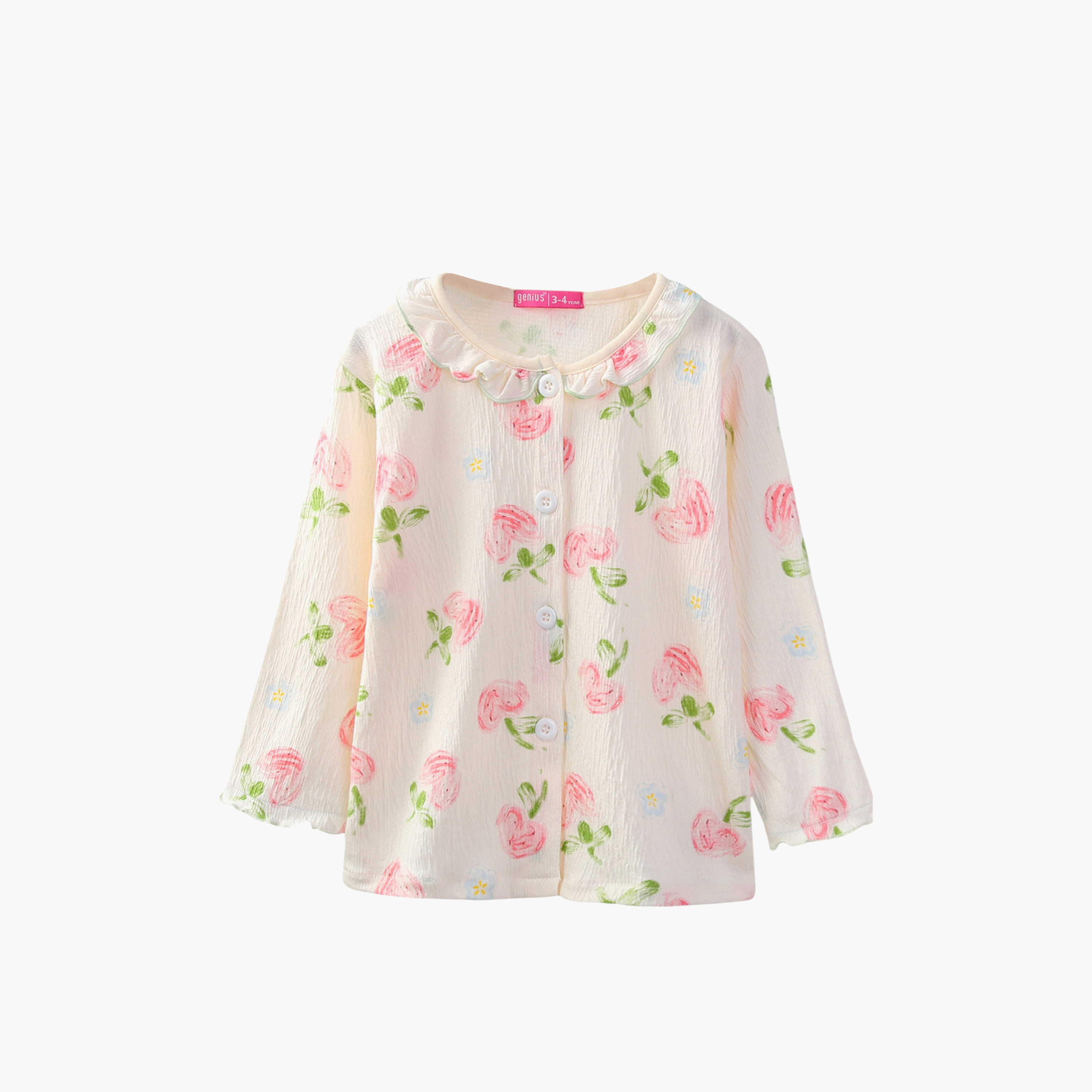 طقم تيشيرت قطن بأكمام كاملة بطبعة فلورال وبنطال بيجاما من فيكتور أند جين-girls-clothing-winterwear-pyjamasets-image-4
