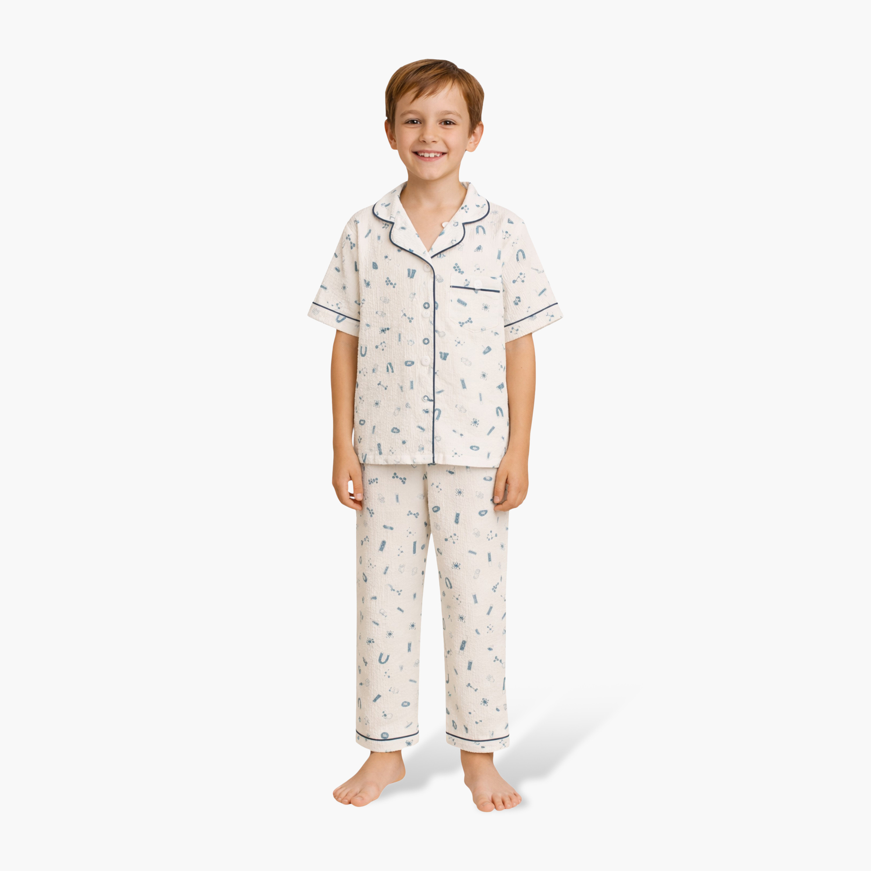 طقم بيجامة قطن موسلين بطبعة هندسية من فيكتور آند جين-boys-clothing-nightwear-image-1