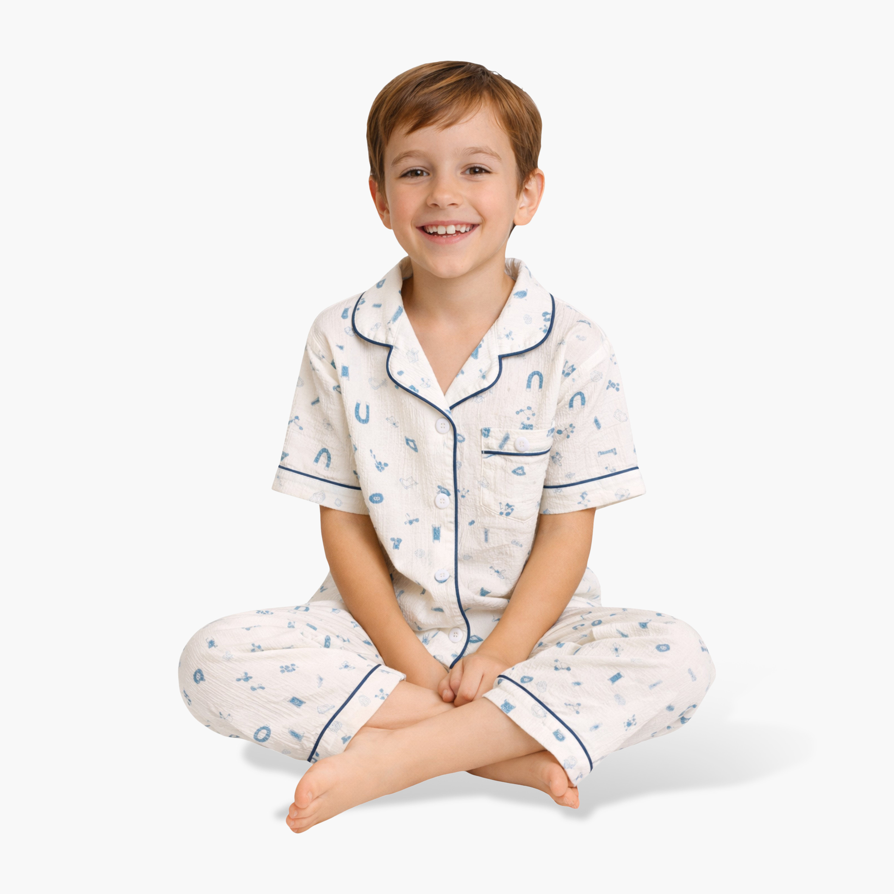 طقم بيجامة قطن موسلين بطبعة هندسية من فيكتور آند جين-boys-clothing-nightwear-image-2