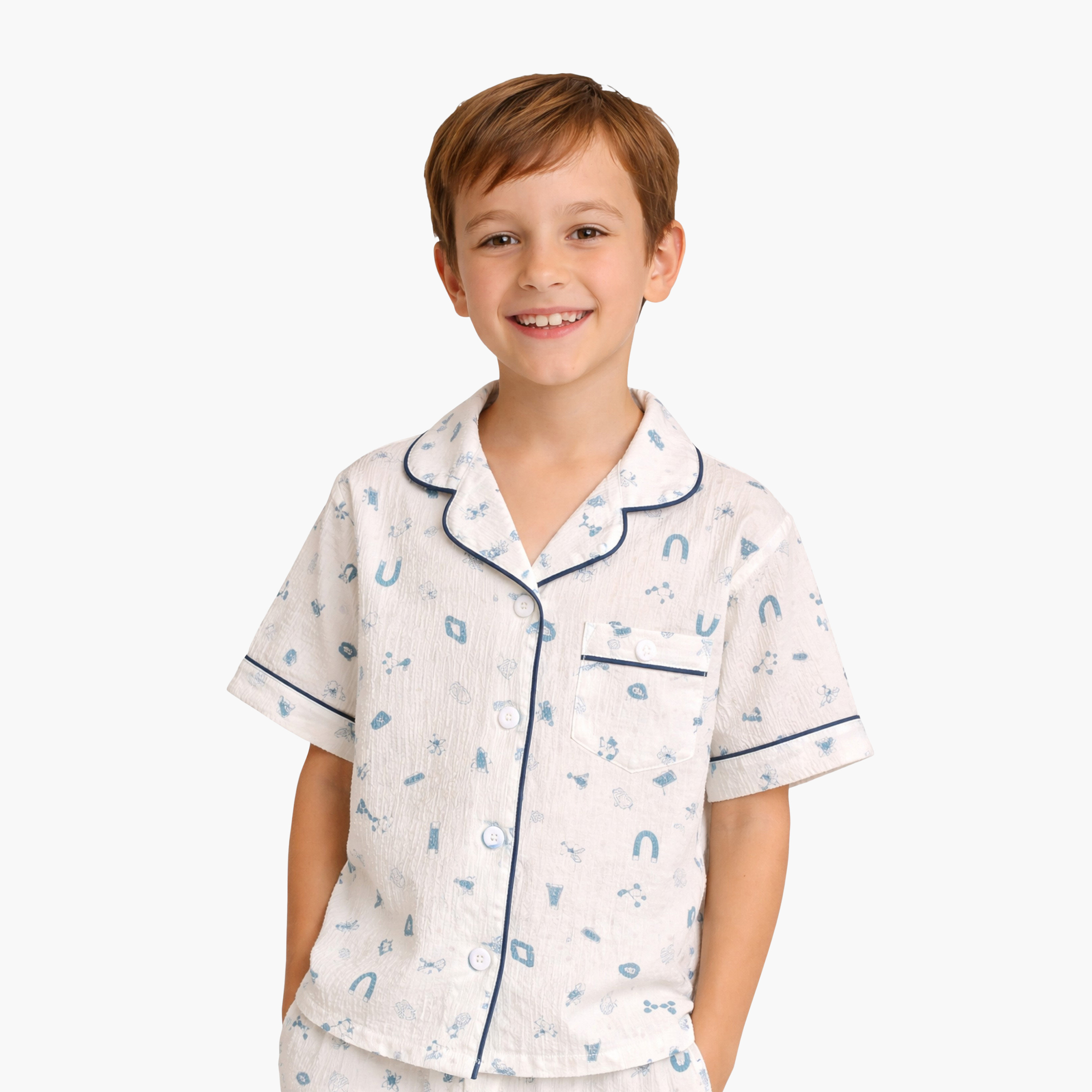 طقم بيجامة قطن موسلين بطبعة هندسية من فيكتور آند جين-boys-clothing-nightwear-image-3