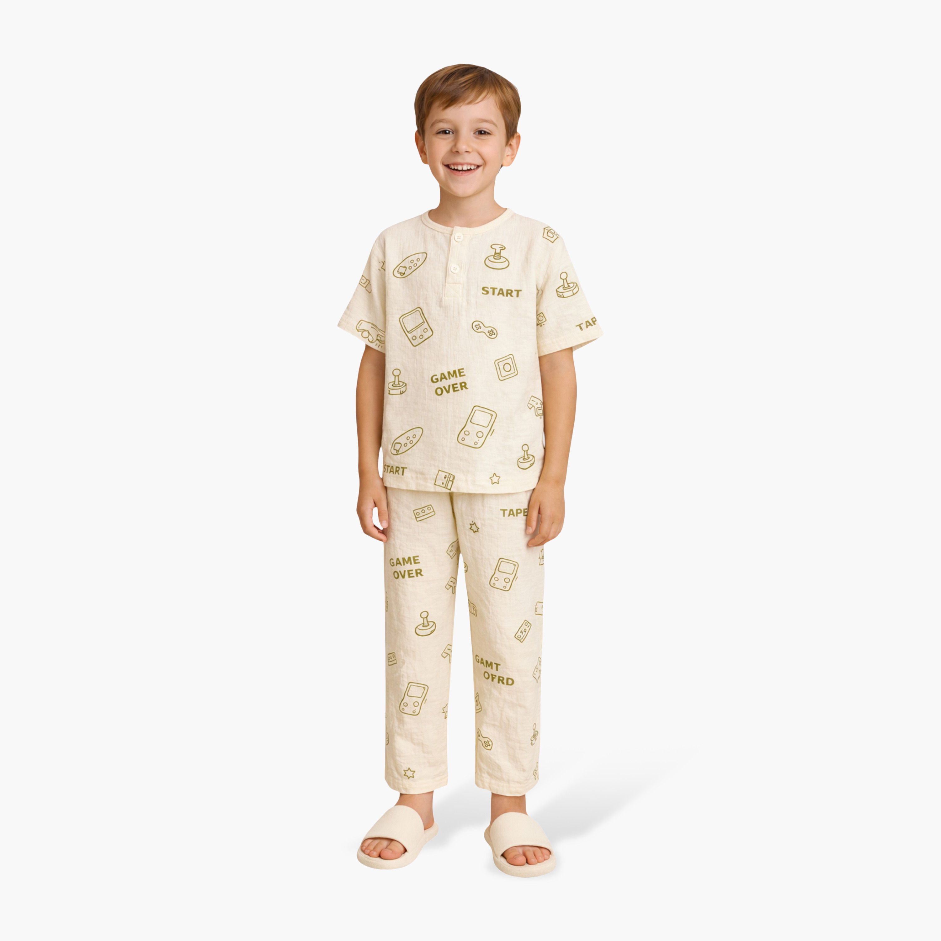 Victor and Jane Geometric Printed Cotton Muslin Pyjama Set-boys-clothing-nightwear-image-1