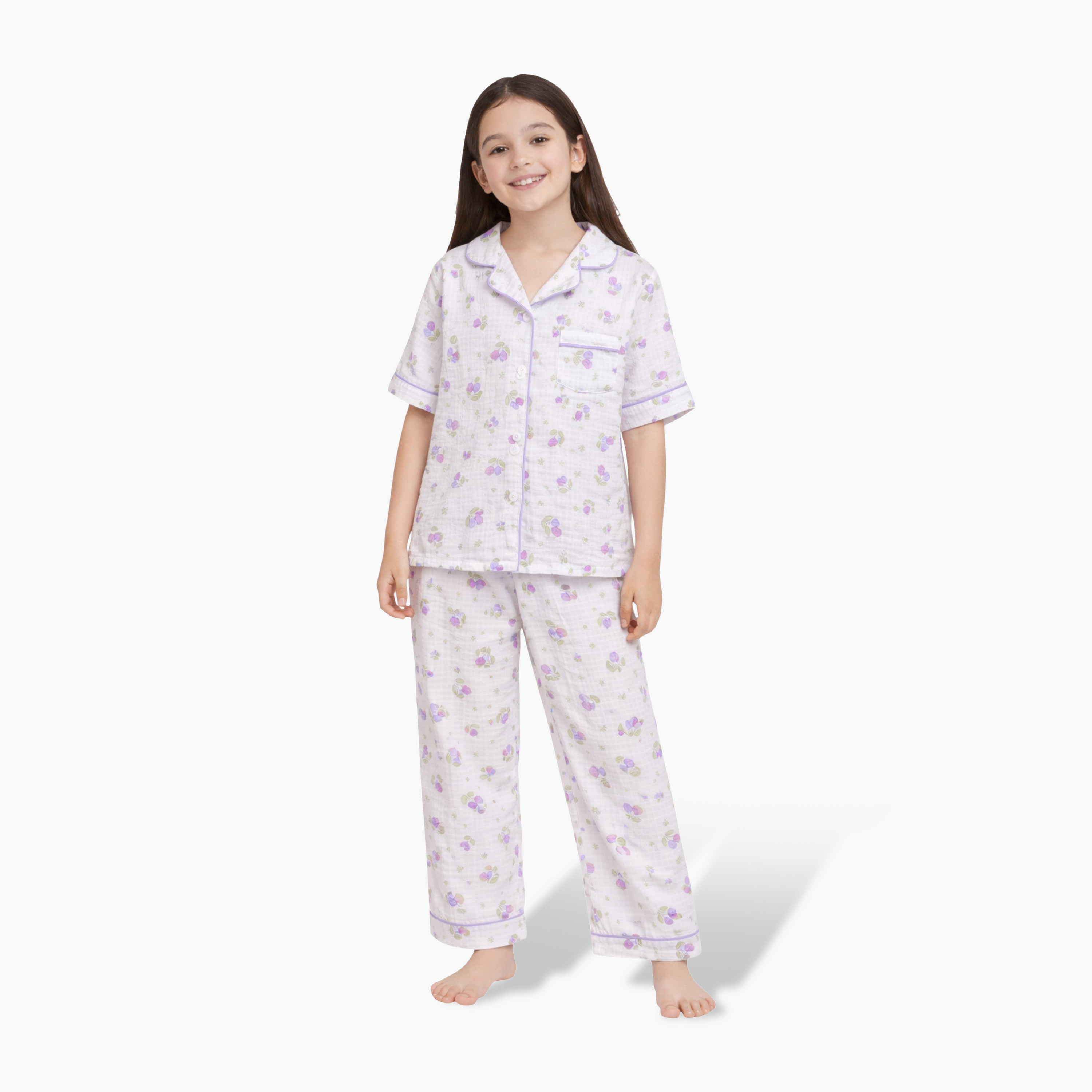 طقم بيجامة قطن موسلين بطبعة زهور من فيكتور آند جين-girls-clothing-nightwear-image-1