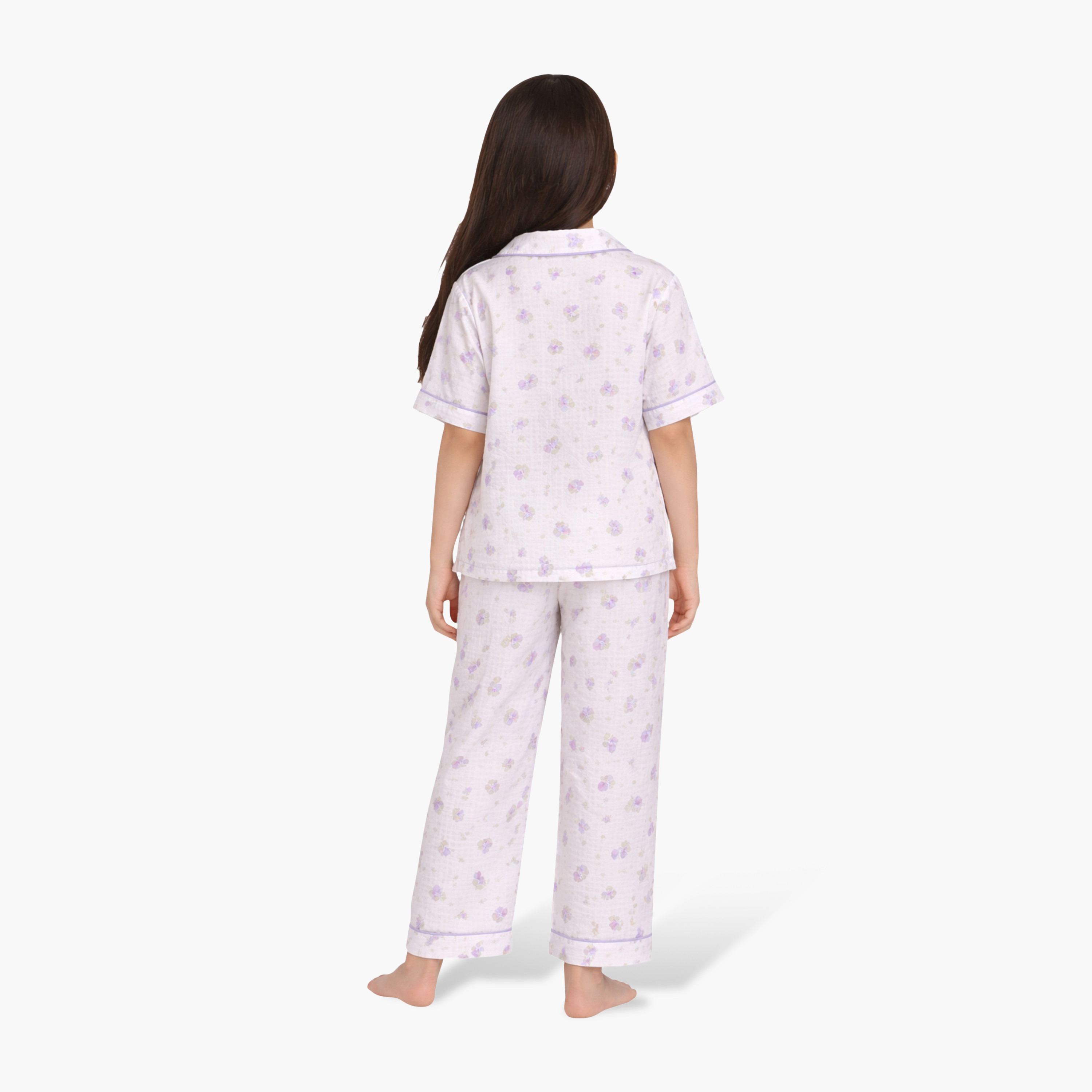 Victor and Jane Floral Printed Muslin Cotton Pyjama Set-girls-clothing-nightwear-image-2