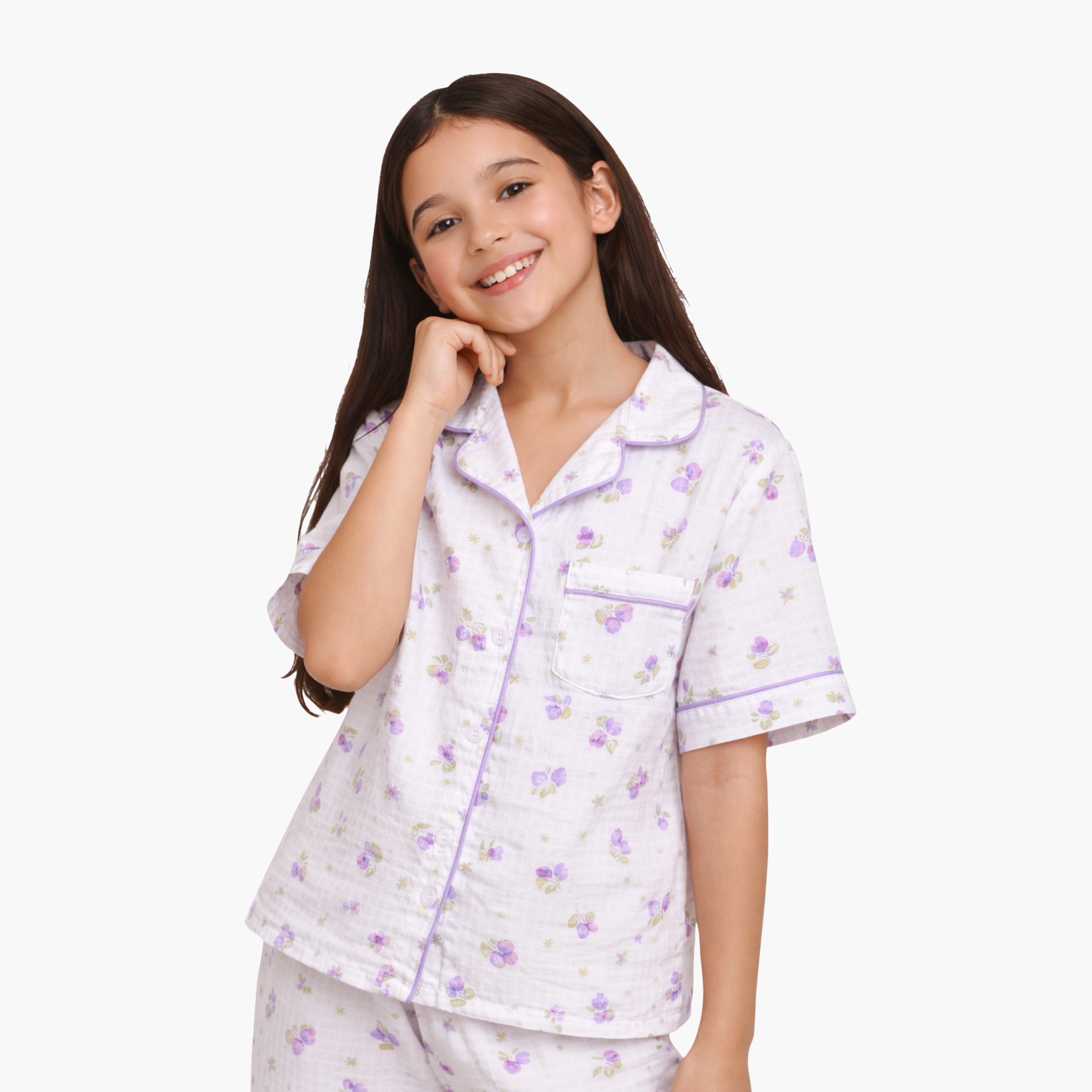 طقم بيجامة قطن موسلين بطبعة زهور من فيكتور آند جين-girls-clothing-nightwear-image-3