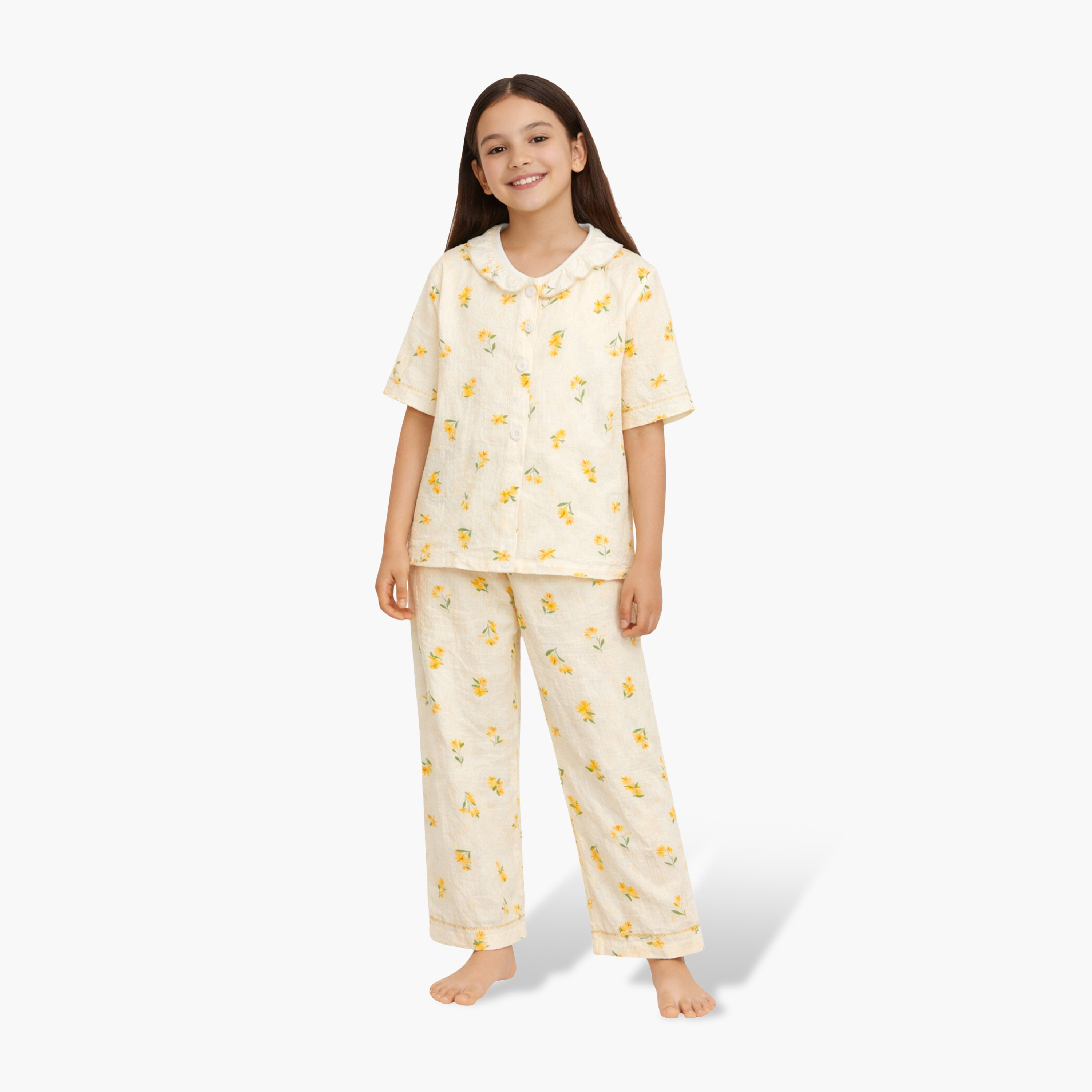 Victor and Jane Floral Printed Muslin Cotton Pyjama Set-girls-clothing-nightwear-image-1