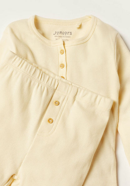Juniors Ribbed Long Sleeves T-shirt and Full Length Pyjama Set-Pyjama Sets-image-3