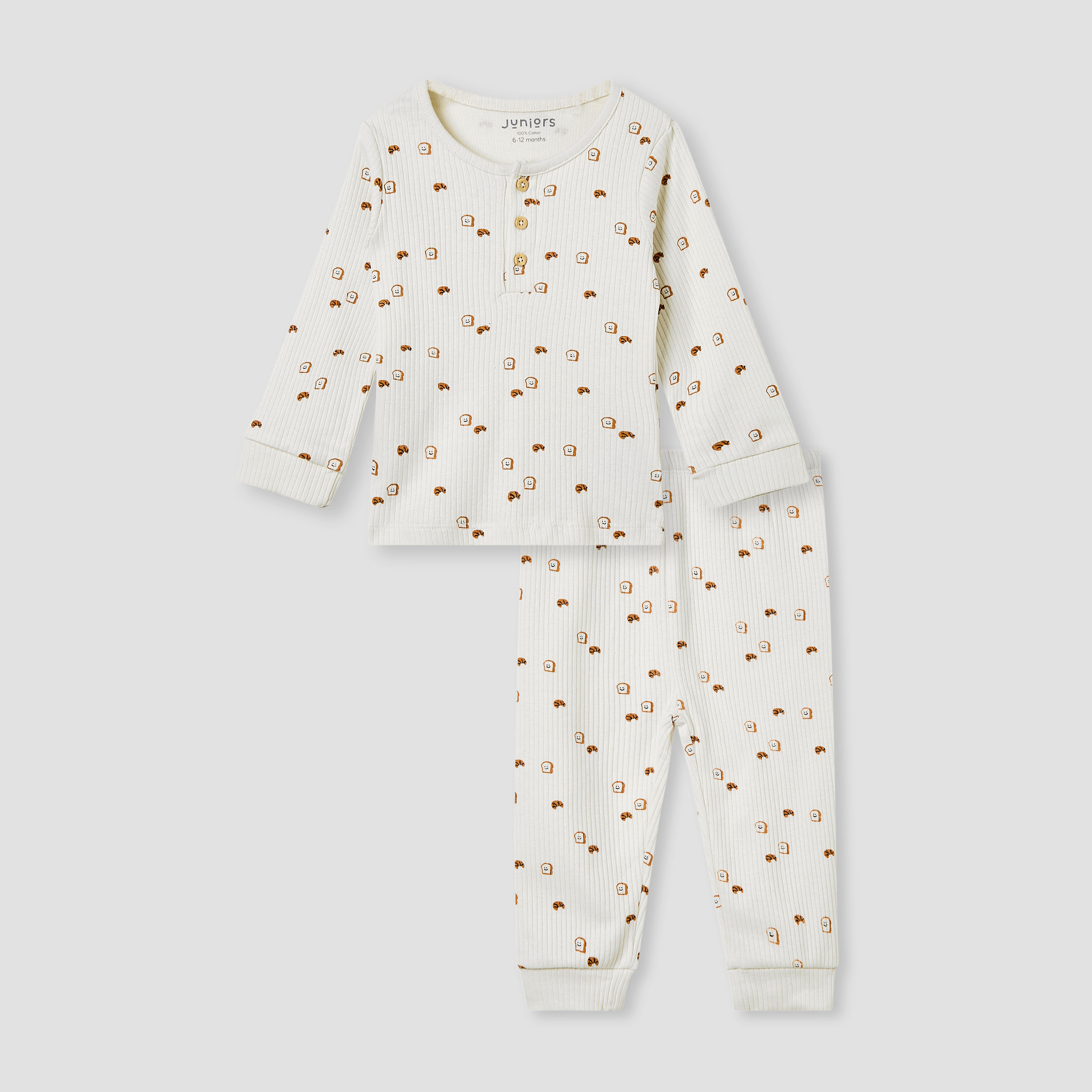 طقم بيجاما قطن بياقة هينلي وأكمام طويلة وبطبعات من جونيورز-baby-boys-clothing-nightwear-pyjamasets-image-1