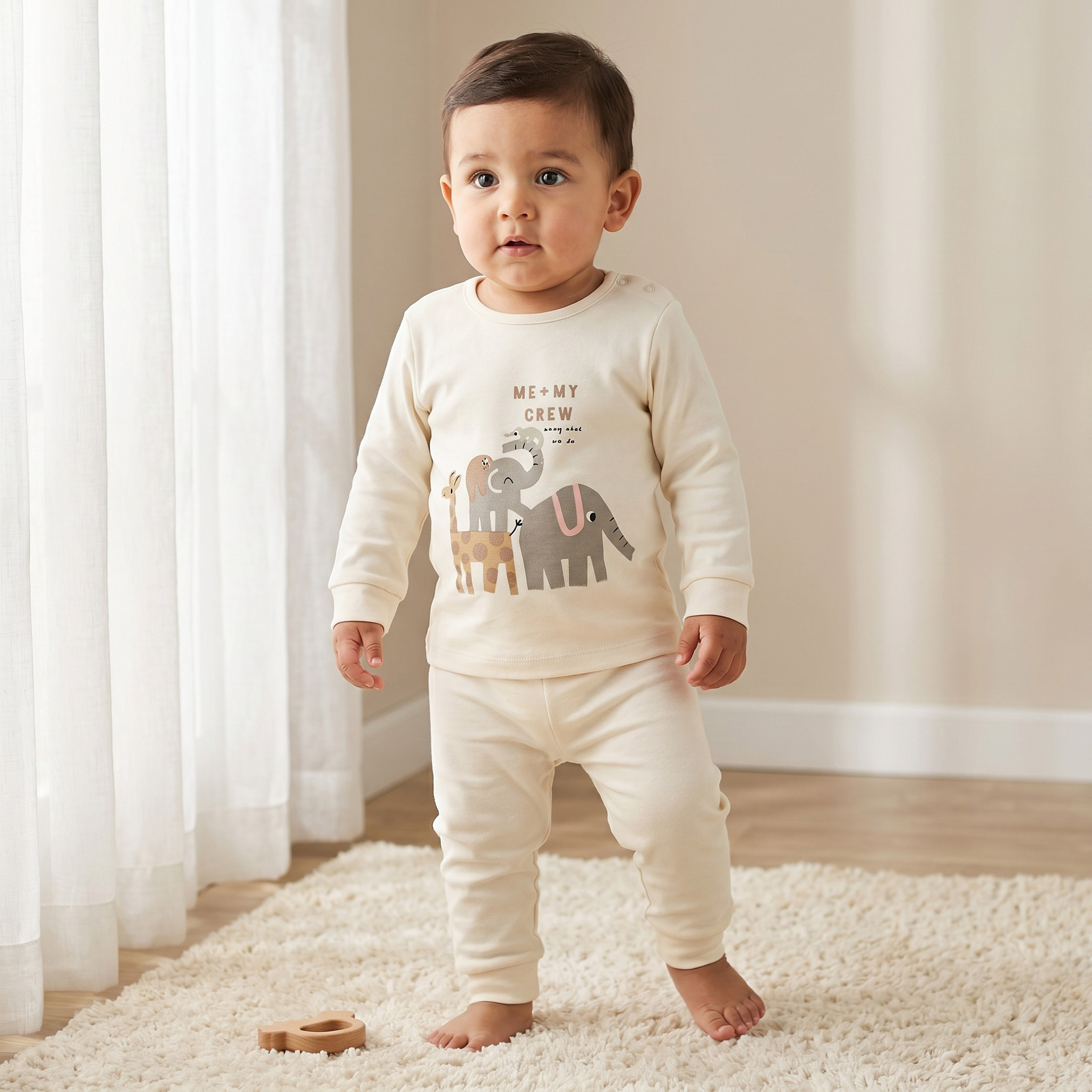 Pack of 3 Juniors Cotton Crew Neck Long Sleeves Pyjama Set with Safari Print-baby-boys-clothing-nightwear-pyjamasets-image-2