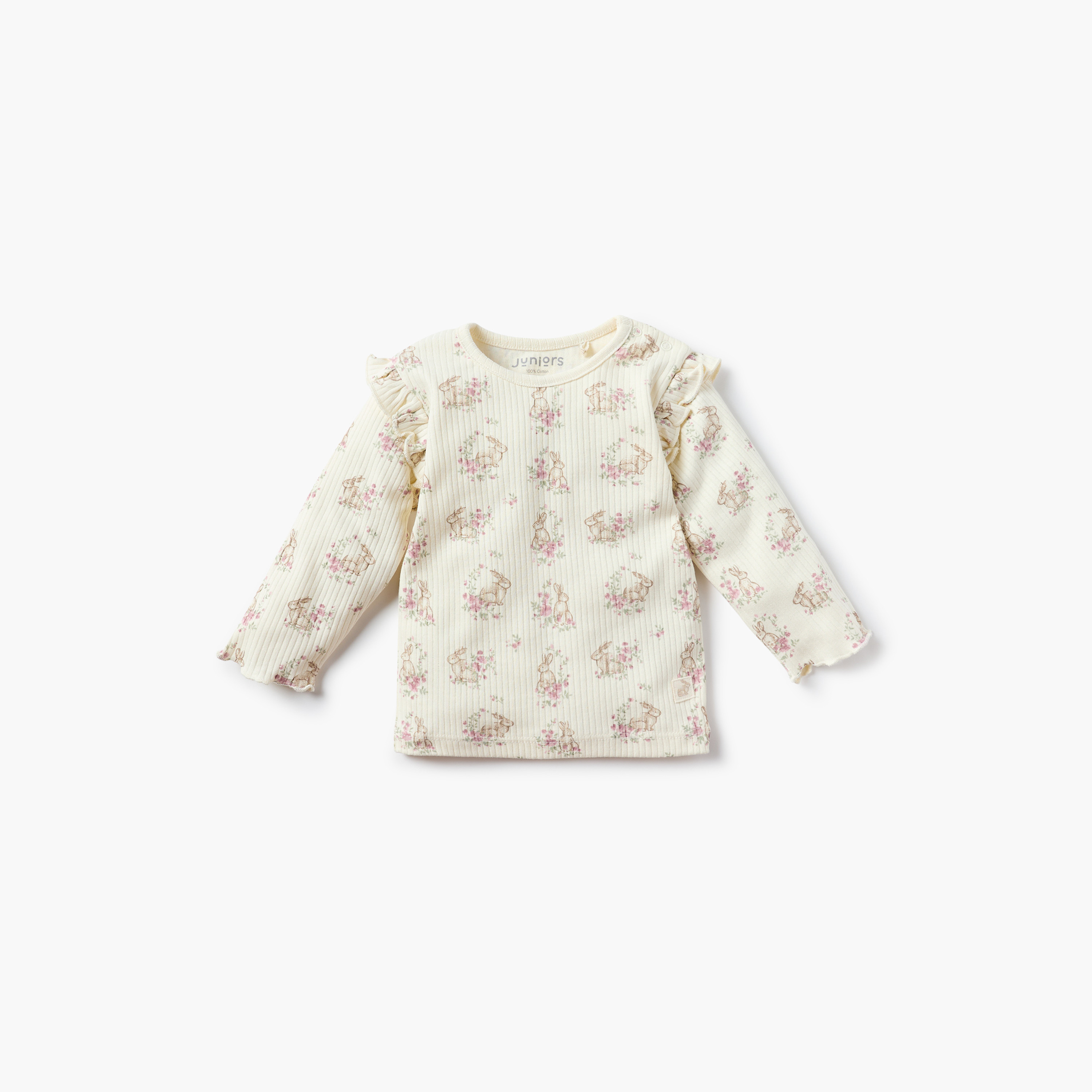 طقم تيشيرت بأكمام طويلة وبنطلون بيجاما بخصر مطاطي وطبعات من جونيورز-baby-girls-clothing-nightwear-pyjamasets-image-2