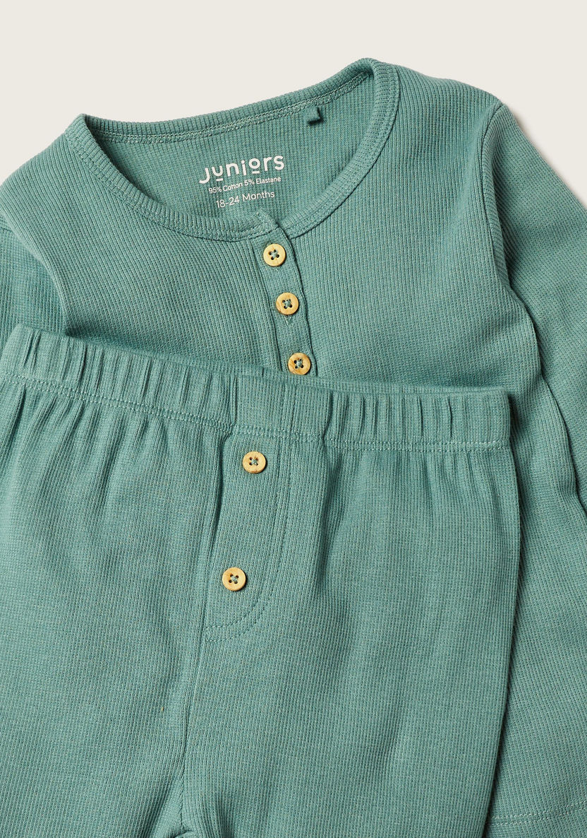 Juniors Ribbed Long Sleeves T-shirt and Full Length Pyjama Set-Pyjama Sets-image-3
