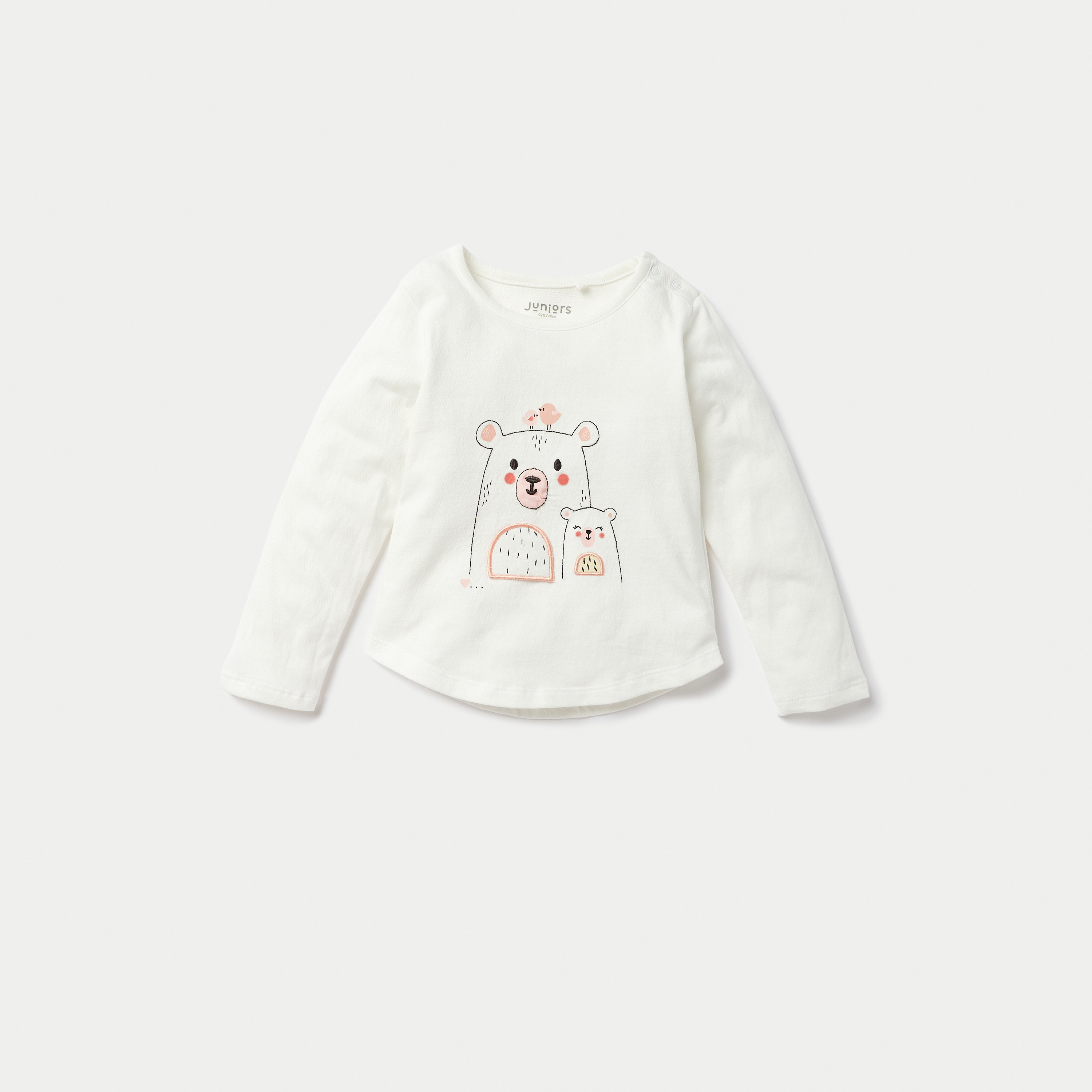 Juniors Bear Print Long Sleeves T-shirt and Pyjama Set-baby-girls-clothing-nightwear-pyjamasets-image-2