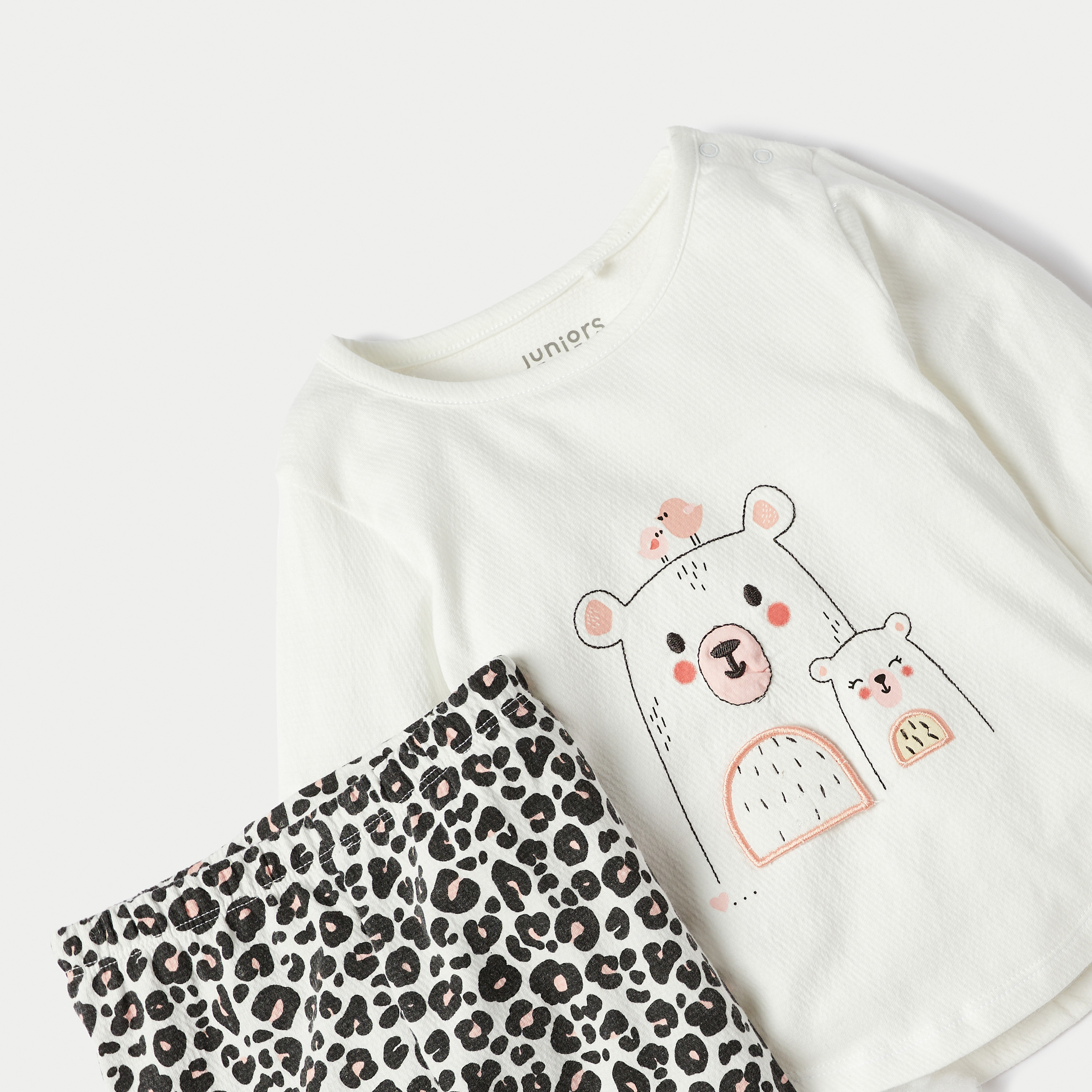 Juniors Bear Print Long Sleeves T-shirt and Pyjama Set-baby-girls-clothing-nightwear-pyjamasets-image-4