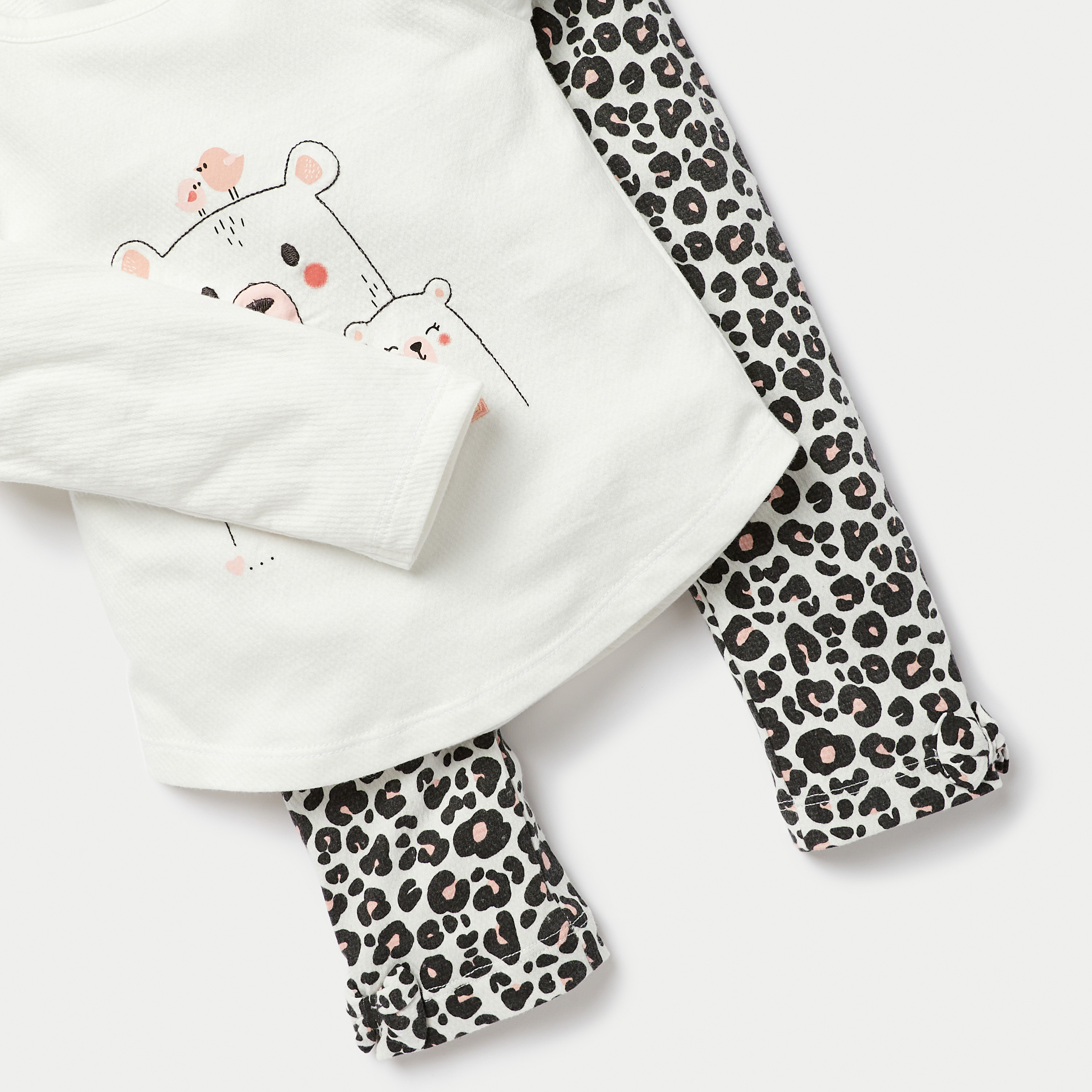 Juniors Bear Print Long Sleeves T-shirt and Pyjama Set-baby-girls-clothing-nightwear-pyjamasets-image-5