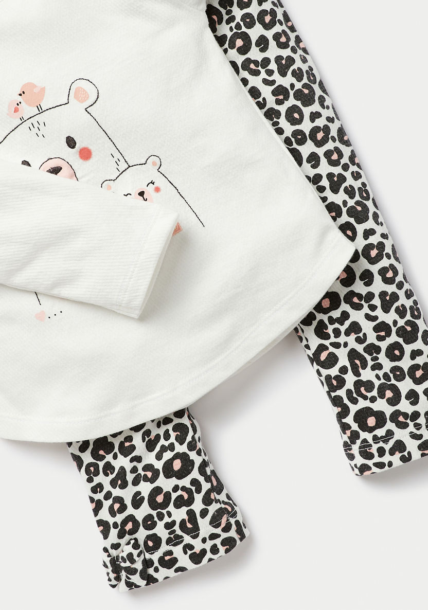 Juniors Bear Print Long Sleeves T-shirt and Pyjama Set-Pyjama Sets-image-4