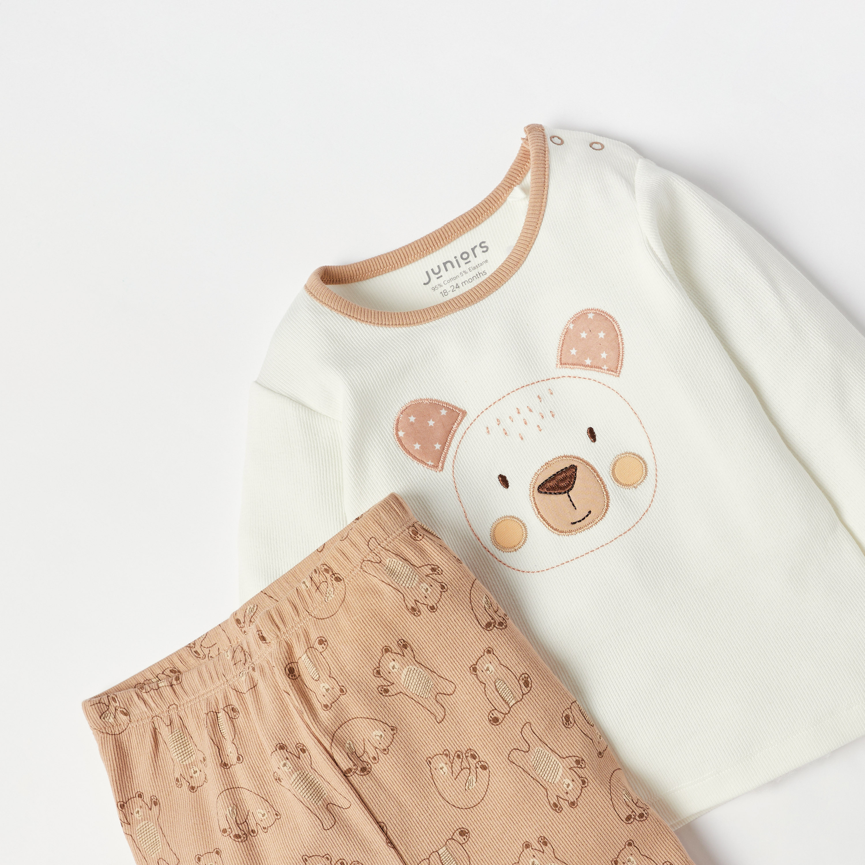 Juniors Bear Print Long Sleeves T-shirt and Pyjama Set-baby-boys-clothing-nightwear-pyjamasets-image-4
