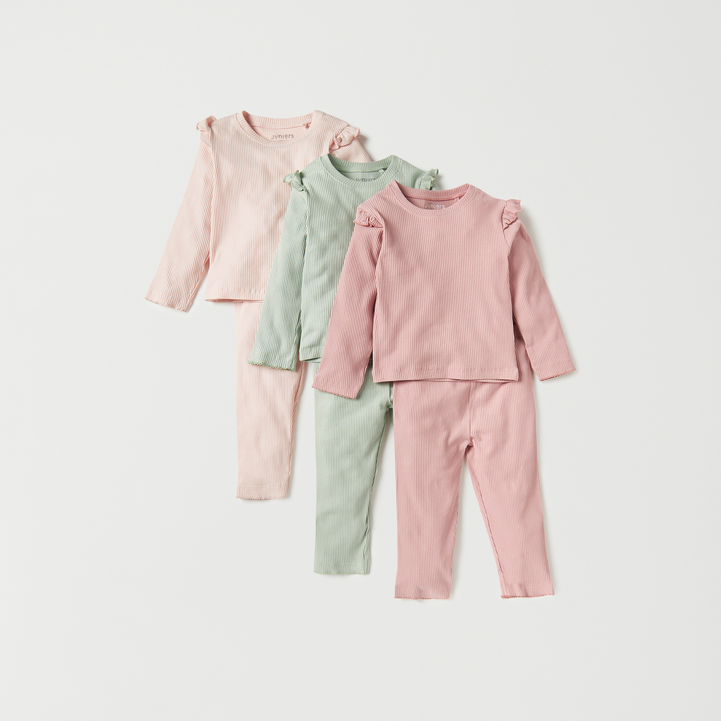 Juniors Ribbed T-shirt and Pyjama - Set of 3-baby-girls-clothing-nightwear-pyjamasets-image-1