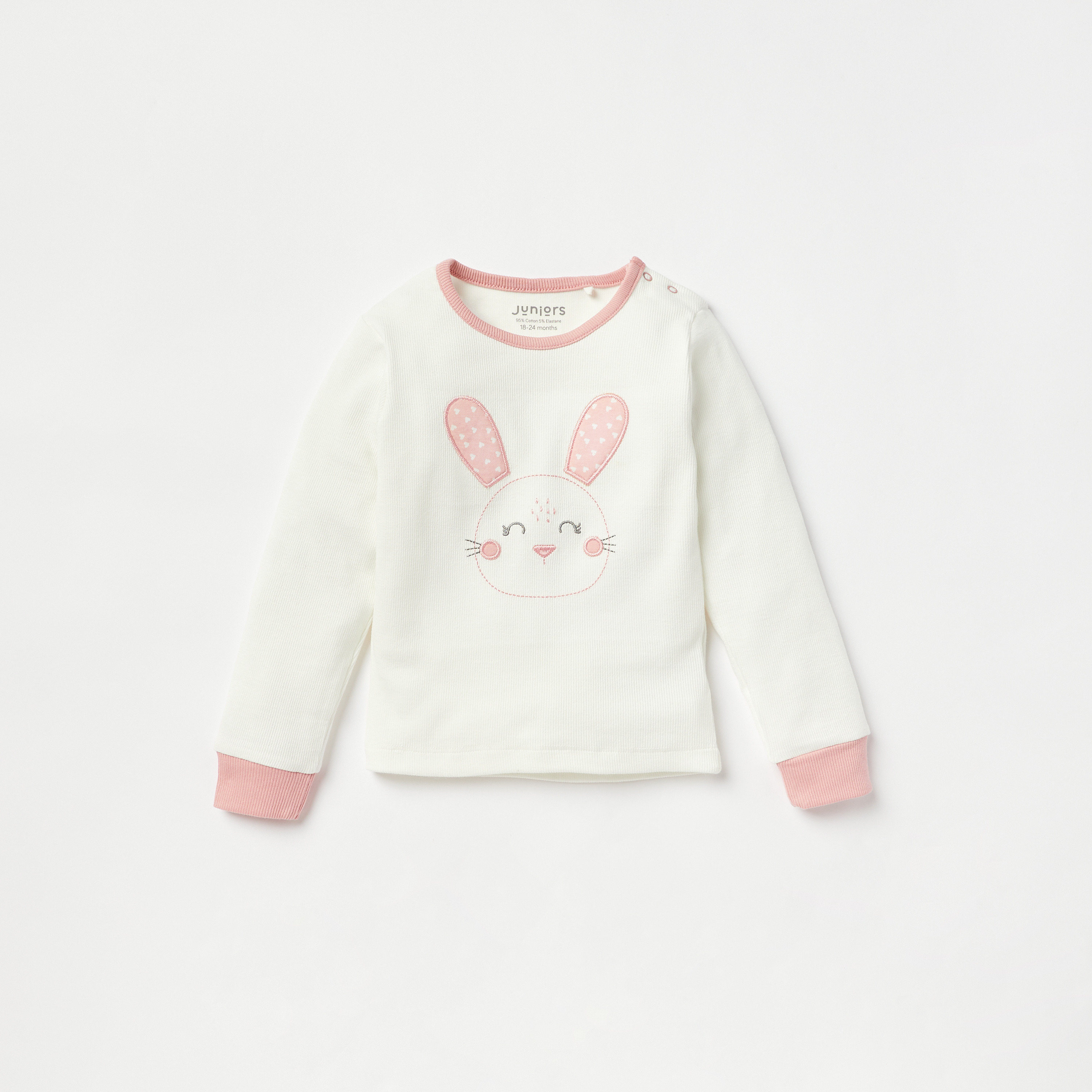 Juniors Bunny Print Long Sleeves T-shirt and Pyjama Set-baby-girls-clothing-nightwear-pyjamasets-image-2
