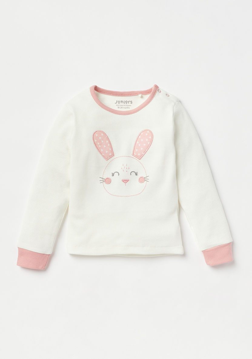 Juniors Bunny Print Long Sleeves T-shirt and Pyjama Set-Pyjama Sets-image-1