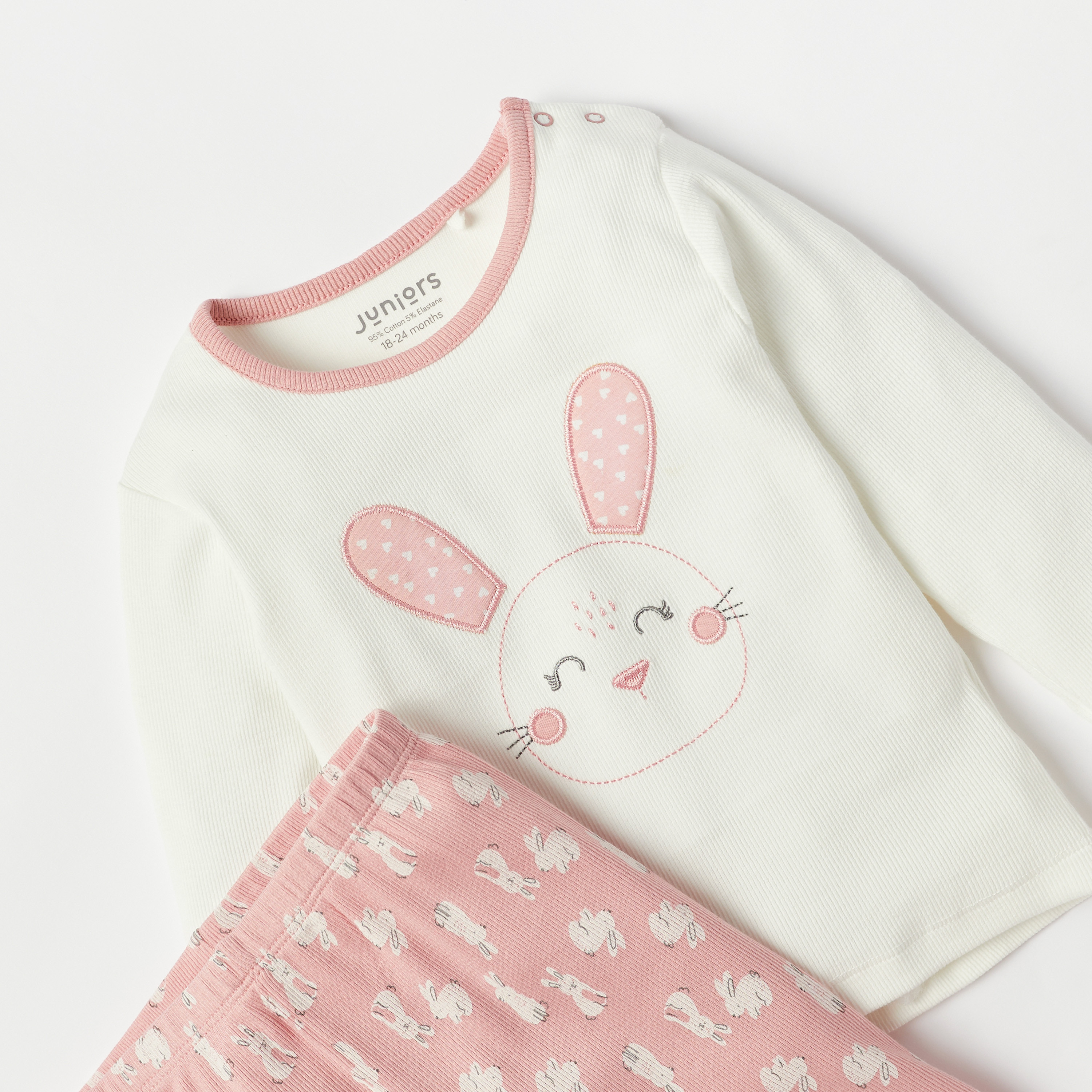 Juniors Bunny Print Long Sleeves T-shirt and Pyjama Set-baby-girls-clothing-nightwear-pyjamasets-image-4