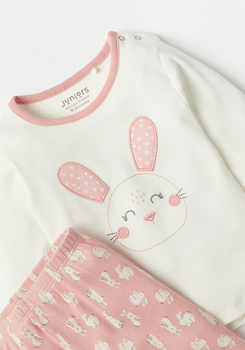 Juniors Bunny Print Long Sleeves T-shirt and Pyjama Set-Pyjama Sets-image-3