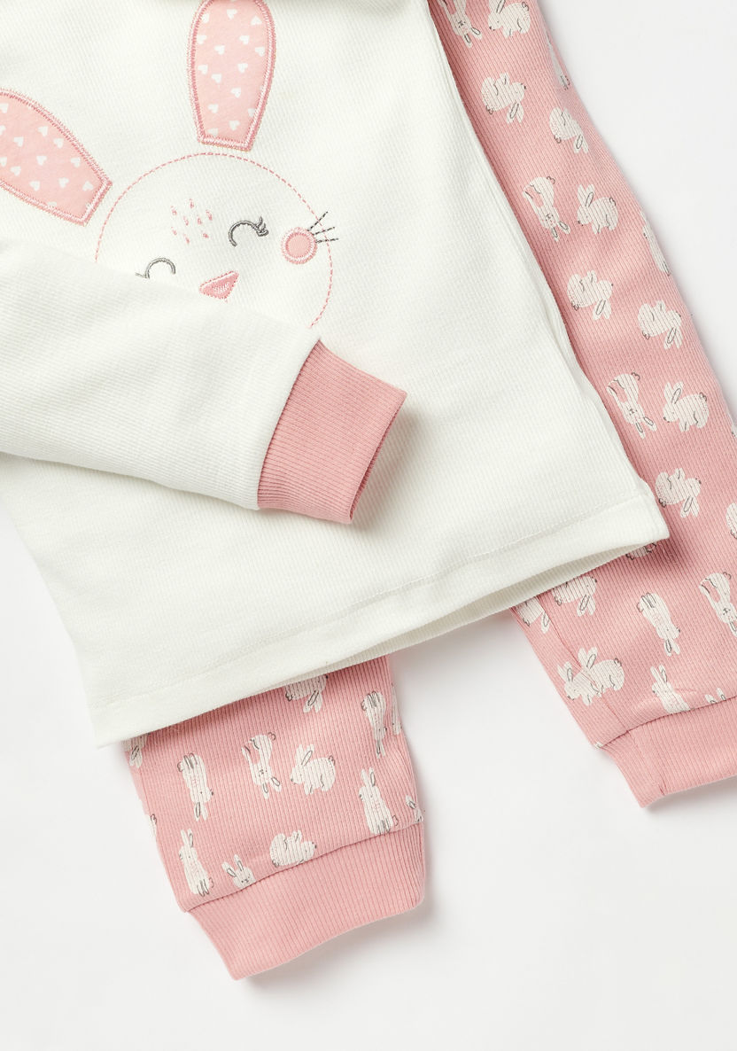 Juniors Bunny Print Long Sleeves T-shirt and Pyjama Set-Pyjama Sets-image-4
