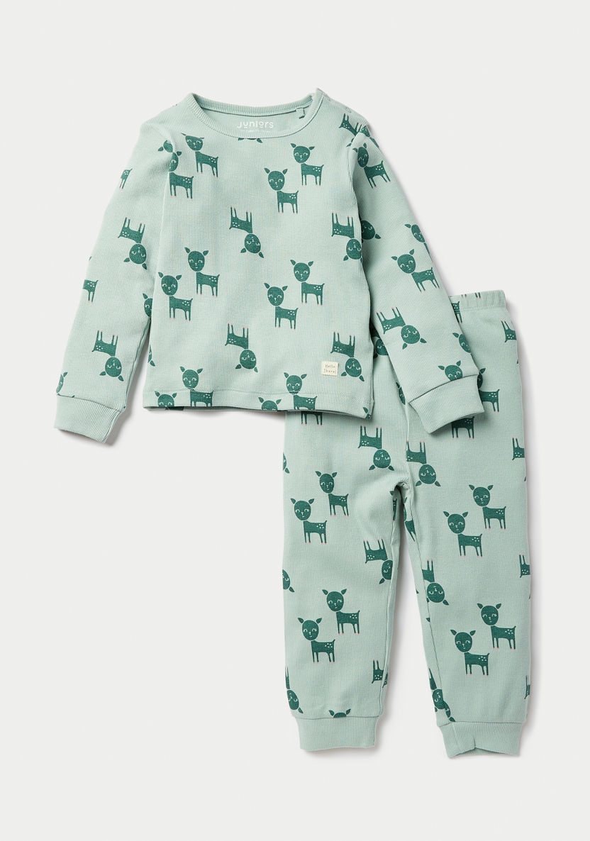 Juniors Animal Print Long Sleeves T-shirt and Pyjama Set-Pyjama Sets-image-0